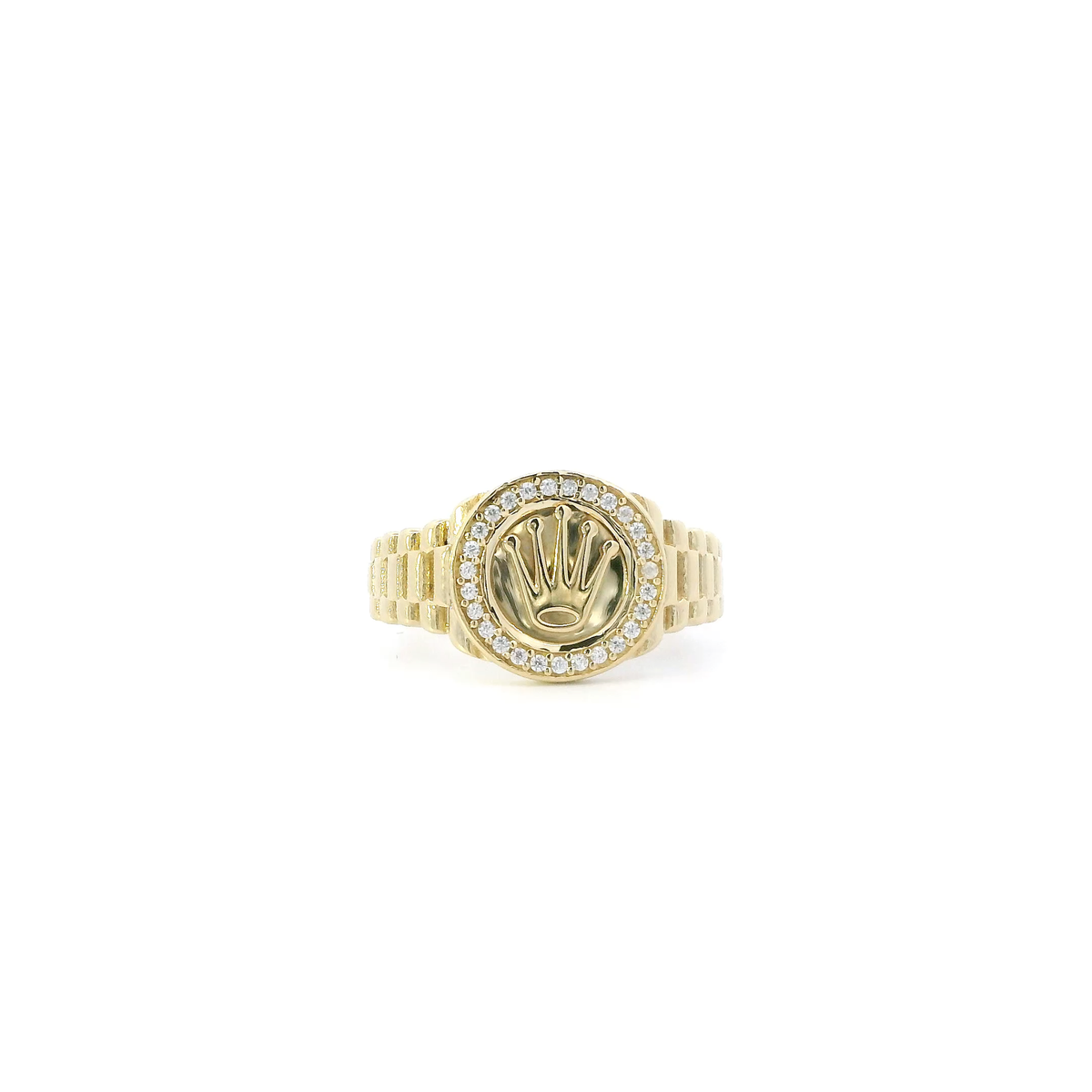 14K Yellow Gold Cz Crown Rolex Style Mens Ring
