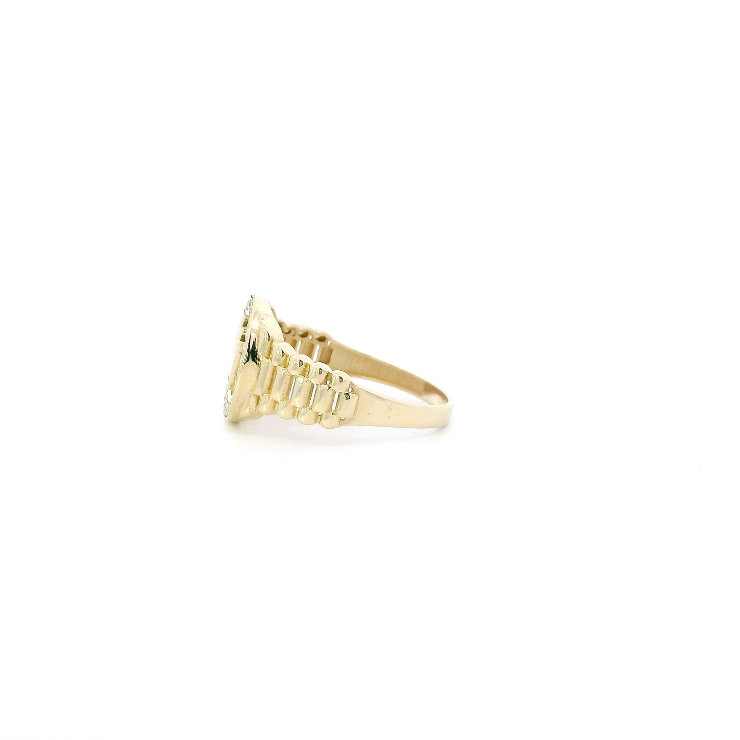 14K Yellow Gold Cz Crown Rolex Style Mens Ring