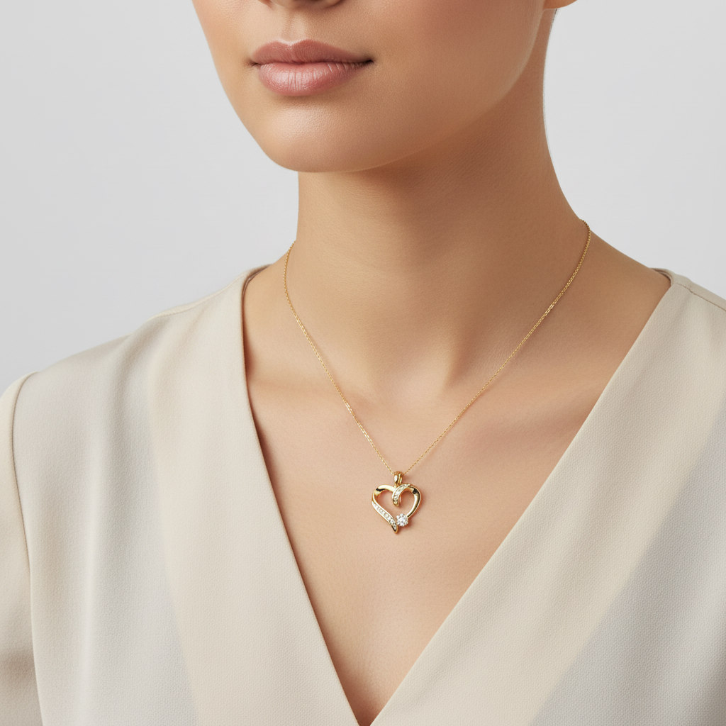 10K Yellow Gold Diamond Heart Pendant