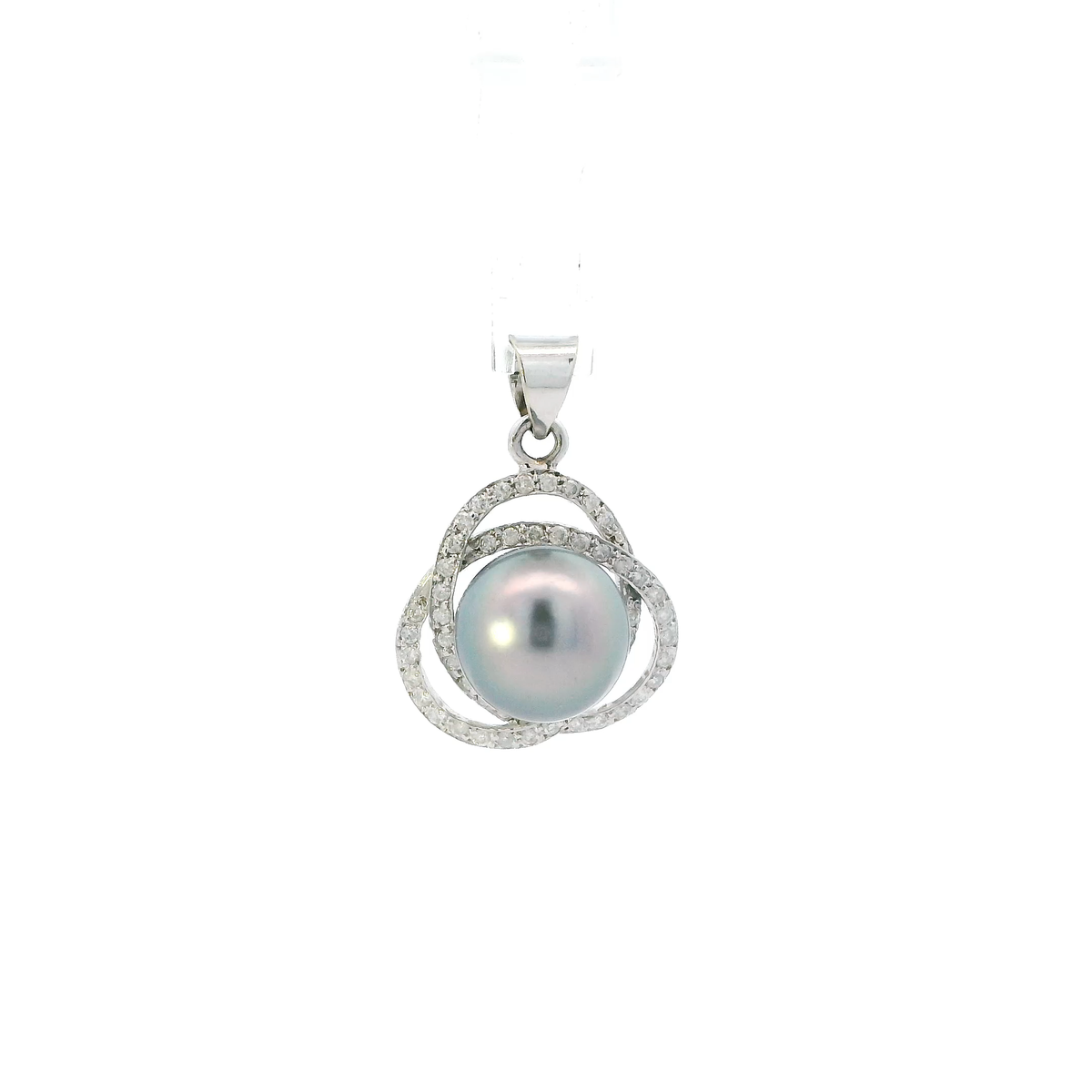 14K White Gold Tahitian Pearl & Diamond Pendant - 0.42ct