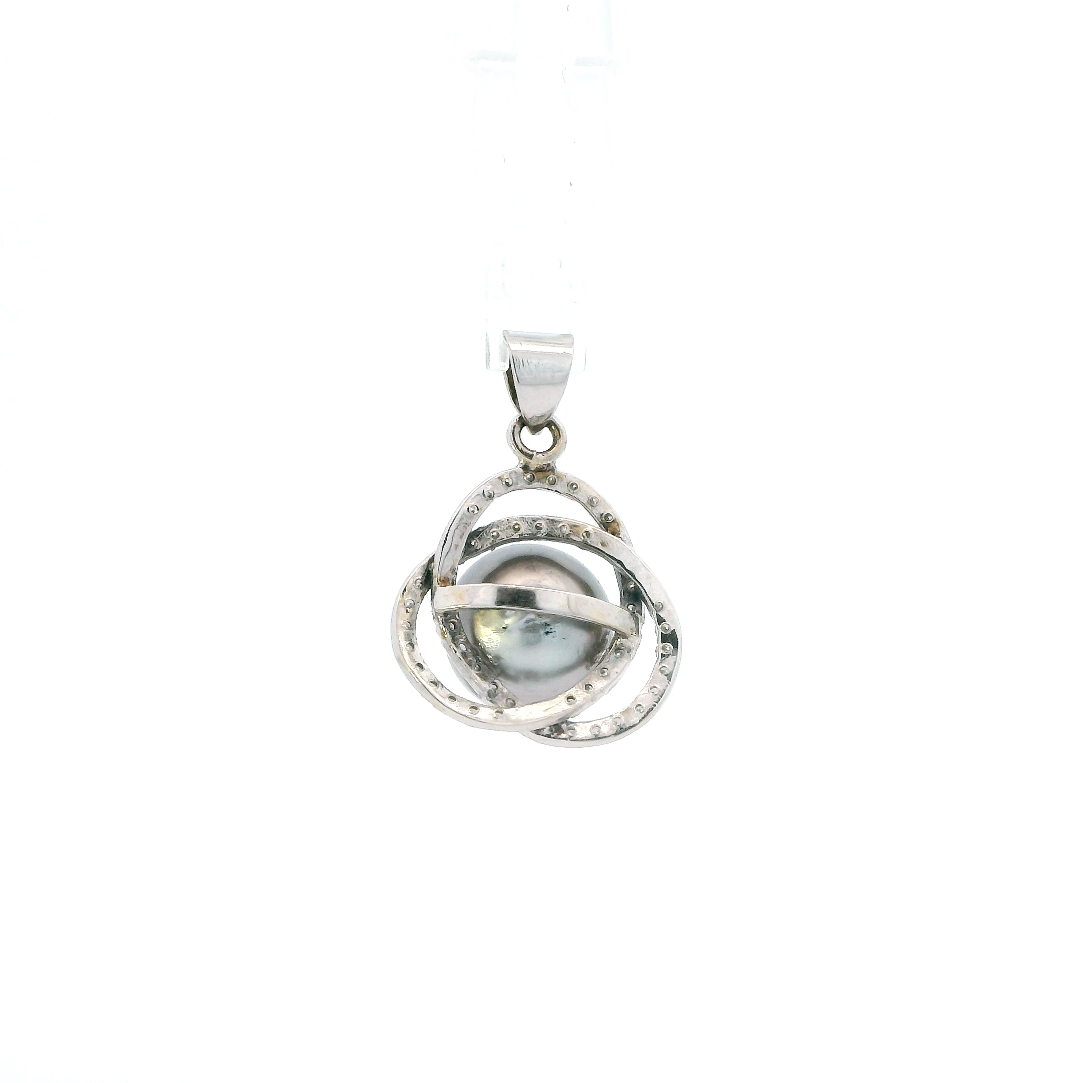 14K White Gold Tahitian Pearl & Diamond Pendant - 0.42ct