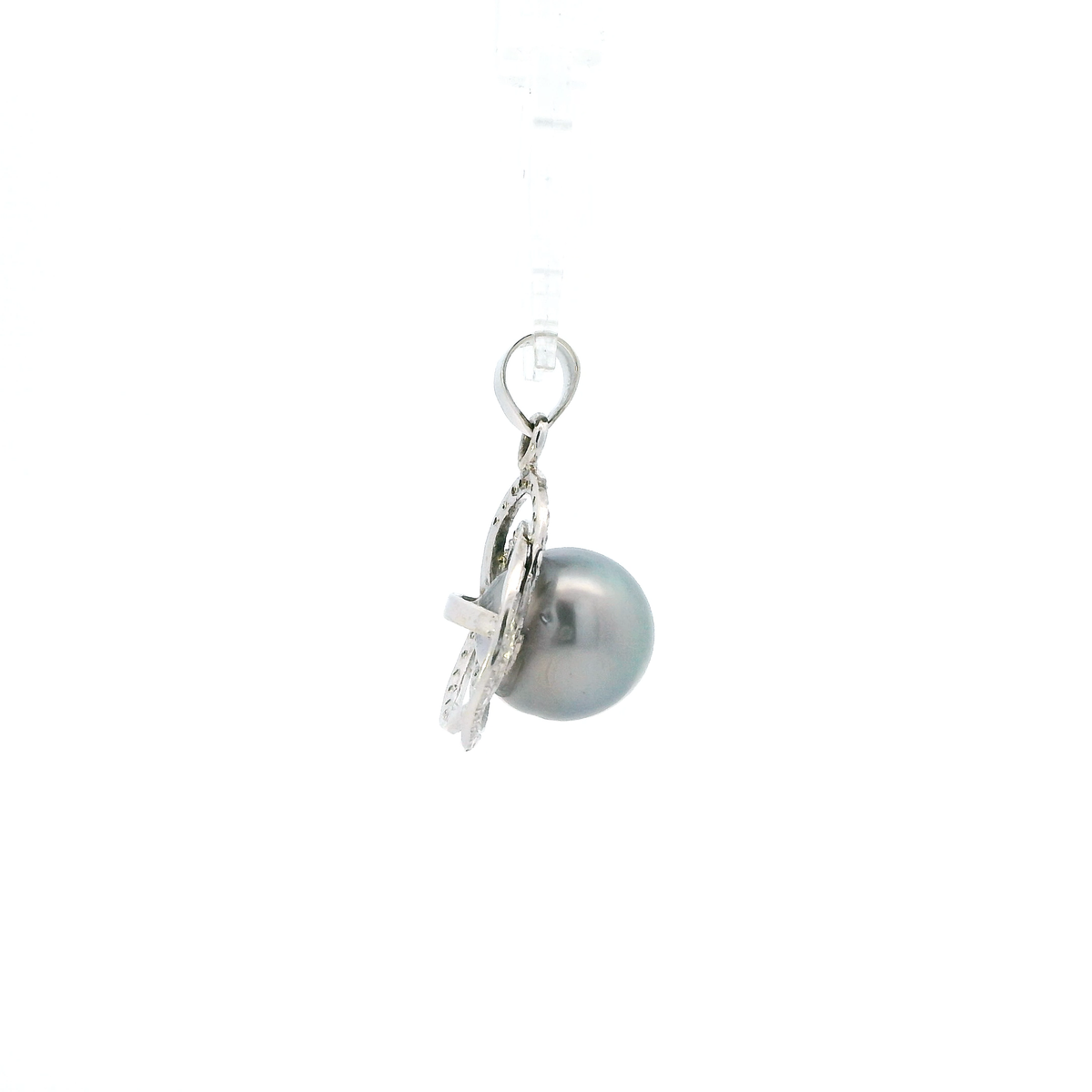 14K White Gold Tahitian Pearl & Diamond Pendant - 0.42ct
