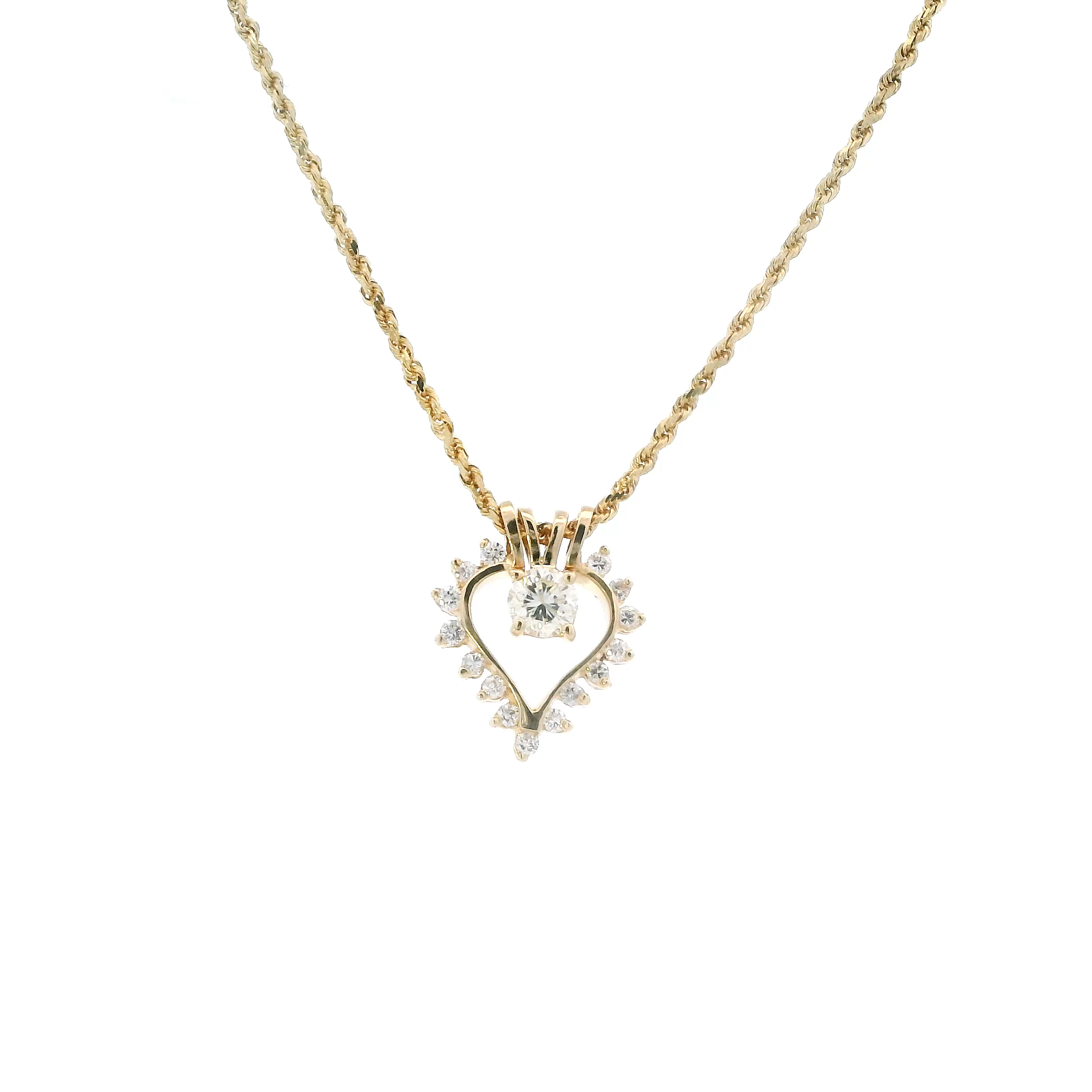 14K Yellow Gold Diamond Heart Pendant & 16