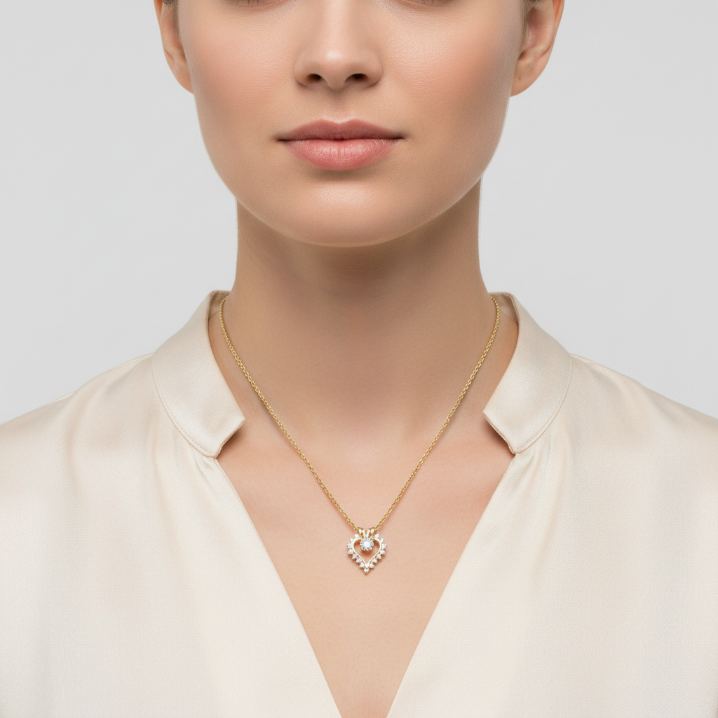 14K Yellow Gold Diamond Heart Pendant & 16" Rope Chain - 0.71ct