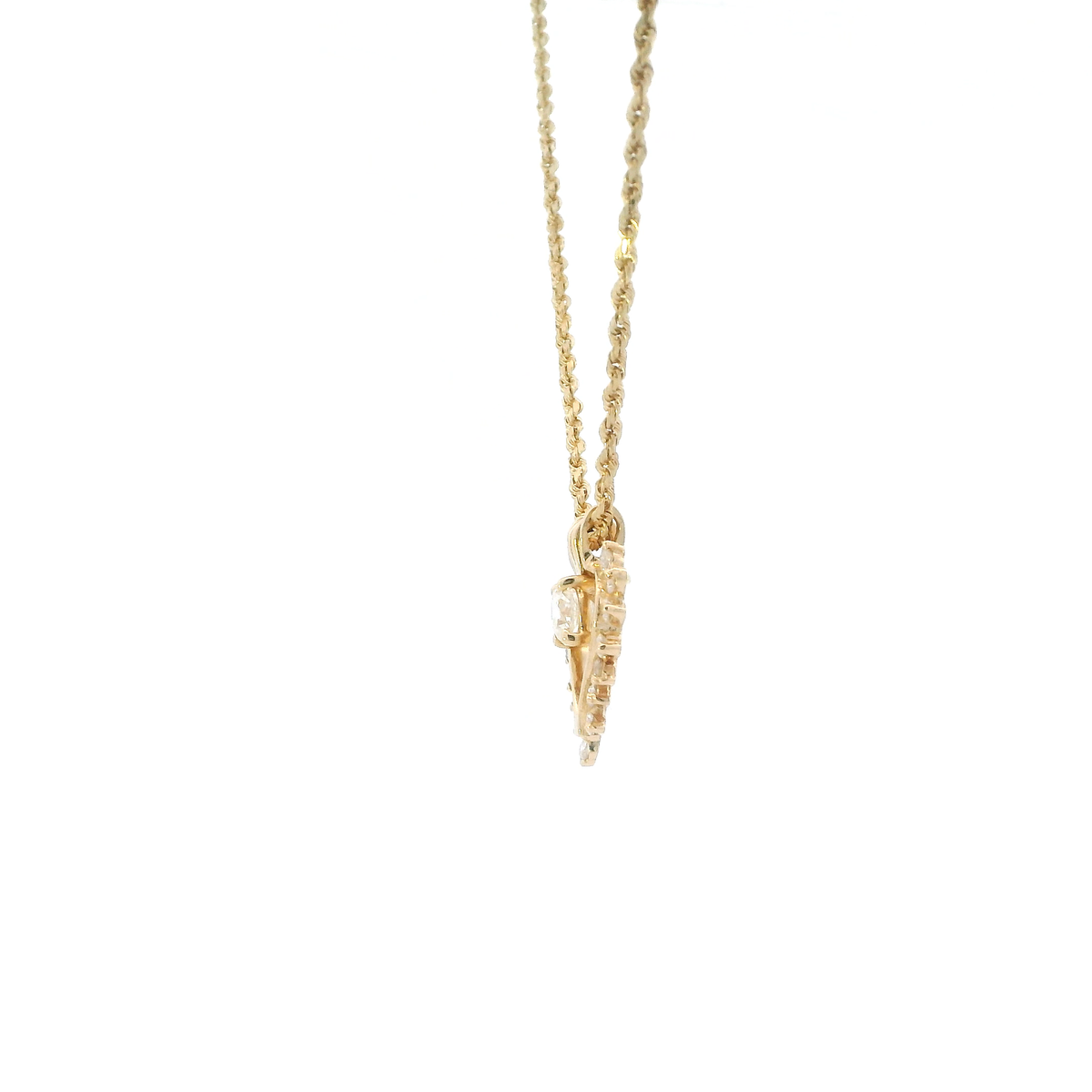 14K Yellow Gold Diamond Heart Pendant & 16" Rope Chain - 0.71ct