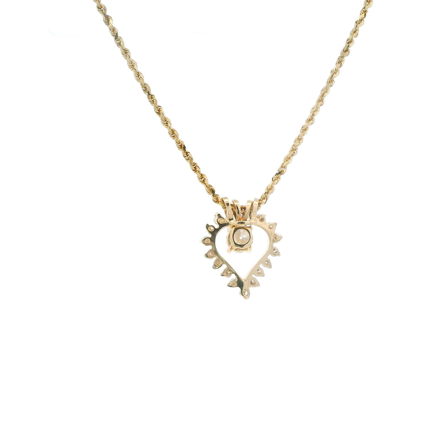 14K Yellow Gold Diamond Heart Pendant & 16" Rope Chain - 0.71ct