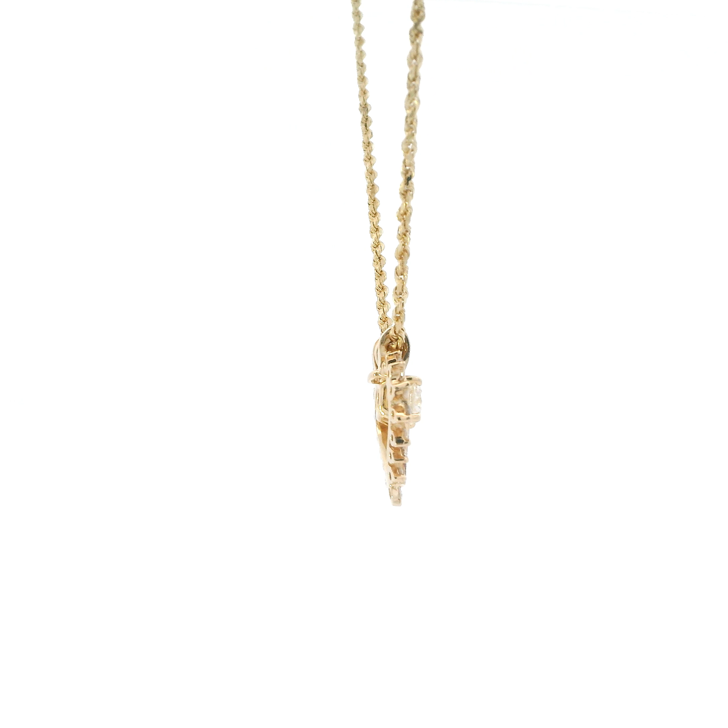 14K Yellow Gold Diamond Heart Pendant & 16" Rope Chain - 0.71ct