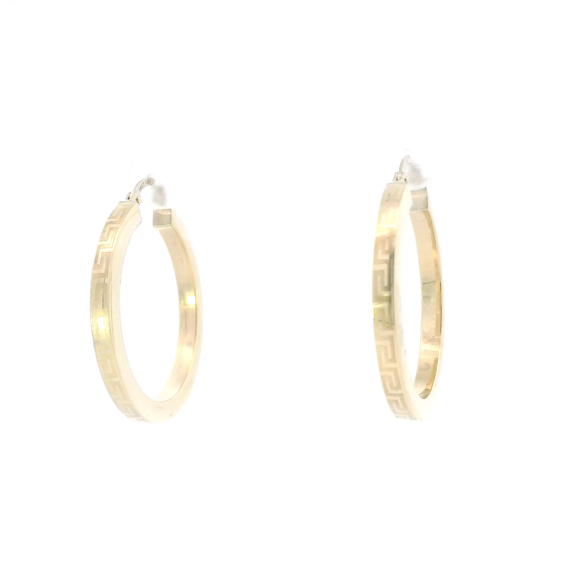 14K Yellow Gold Greek Design Hoop Earrings
