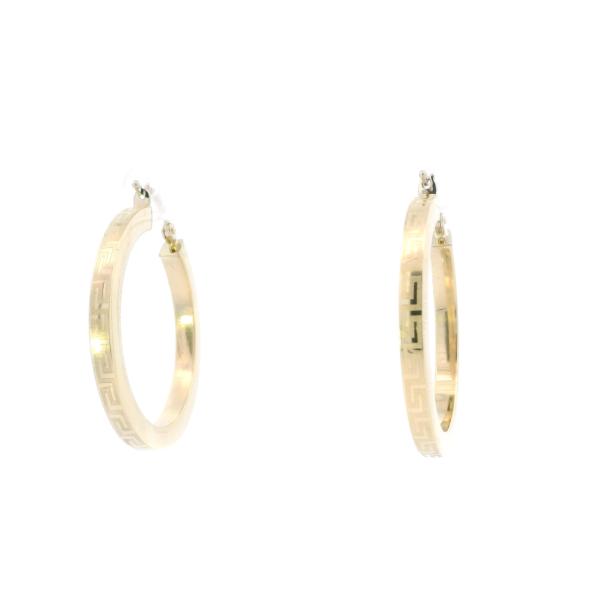 14K Yellow Gold Greek Design Hoop Earrings