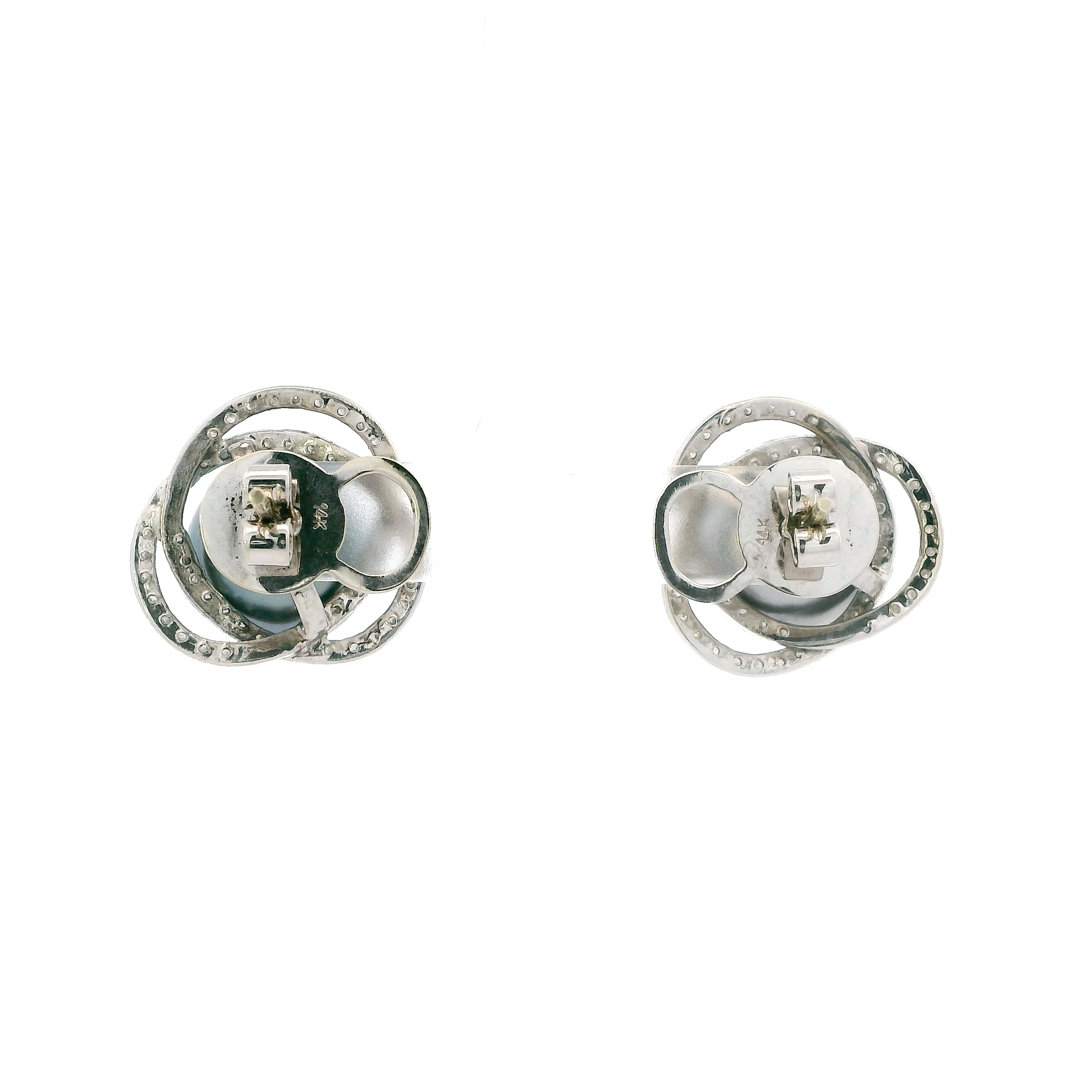 14K White Gold Tahitian Pearl & Diamond Stud Earrings - 0.88ct