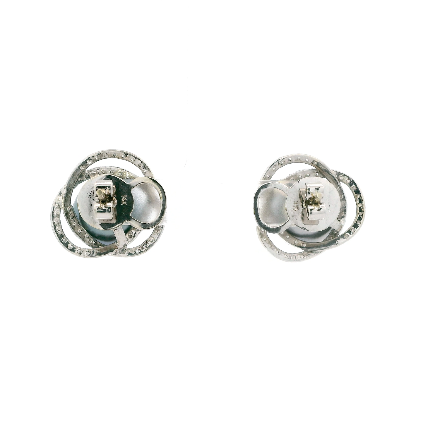 14K White Gold Tahitian Pearl & Diamond Stud Earrings - 0.88ct
