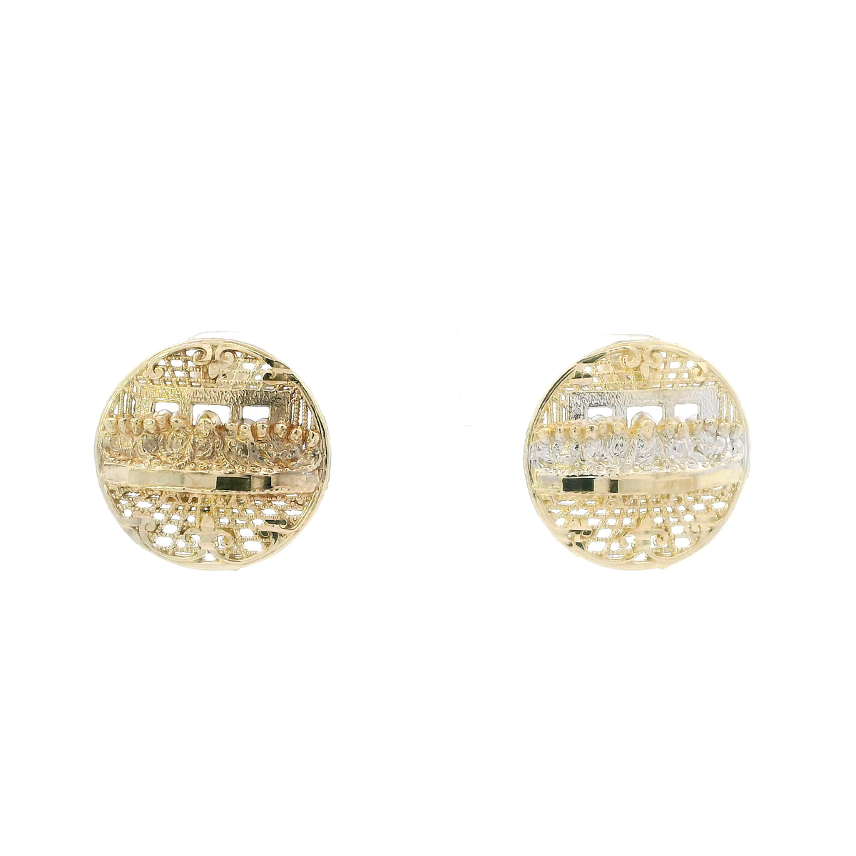 10K Yellow Gold Diamond Cut "Last Supper" Stud Earrings