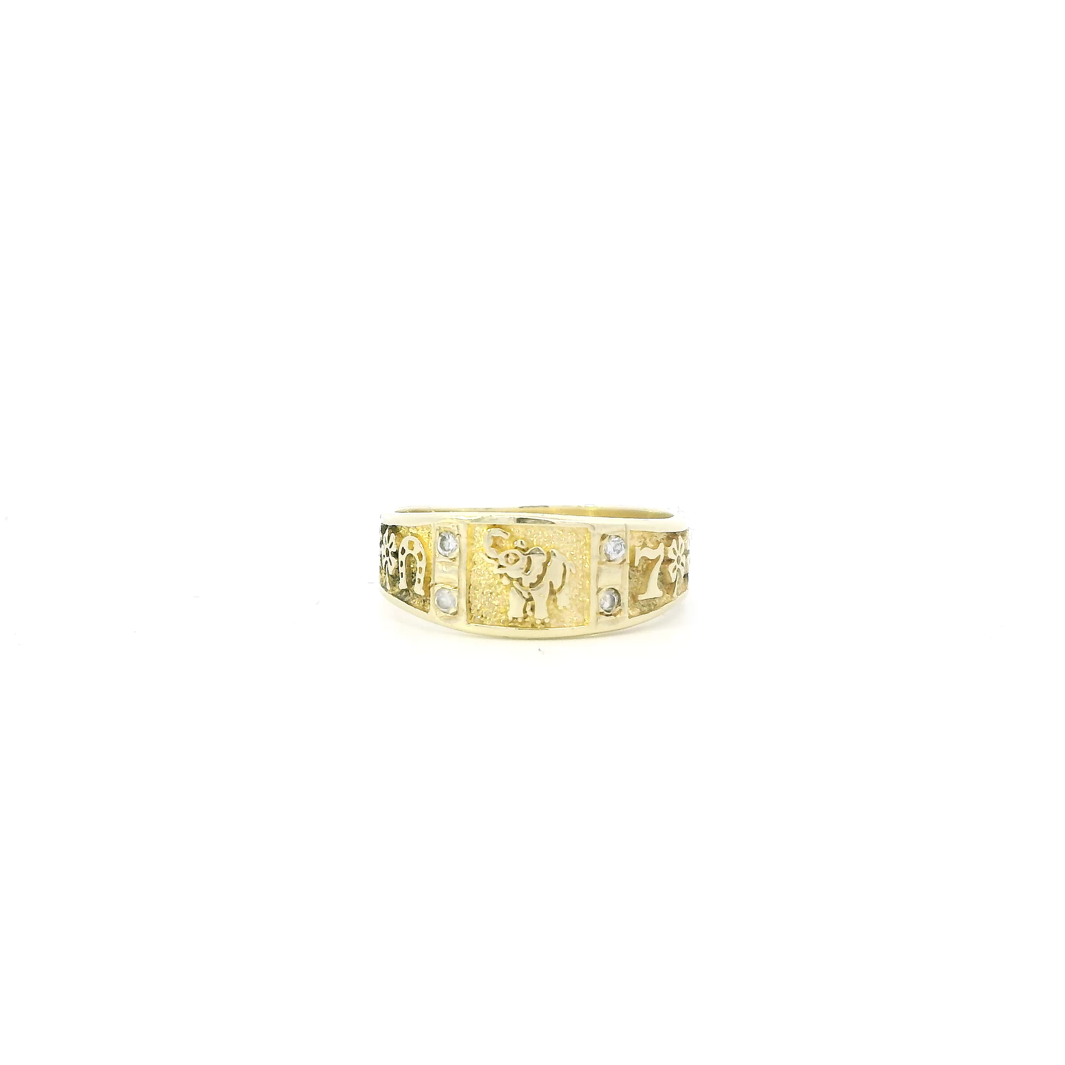 14K Yellow Gold Cz Lucky Symbol Band