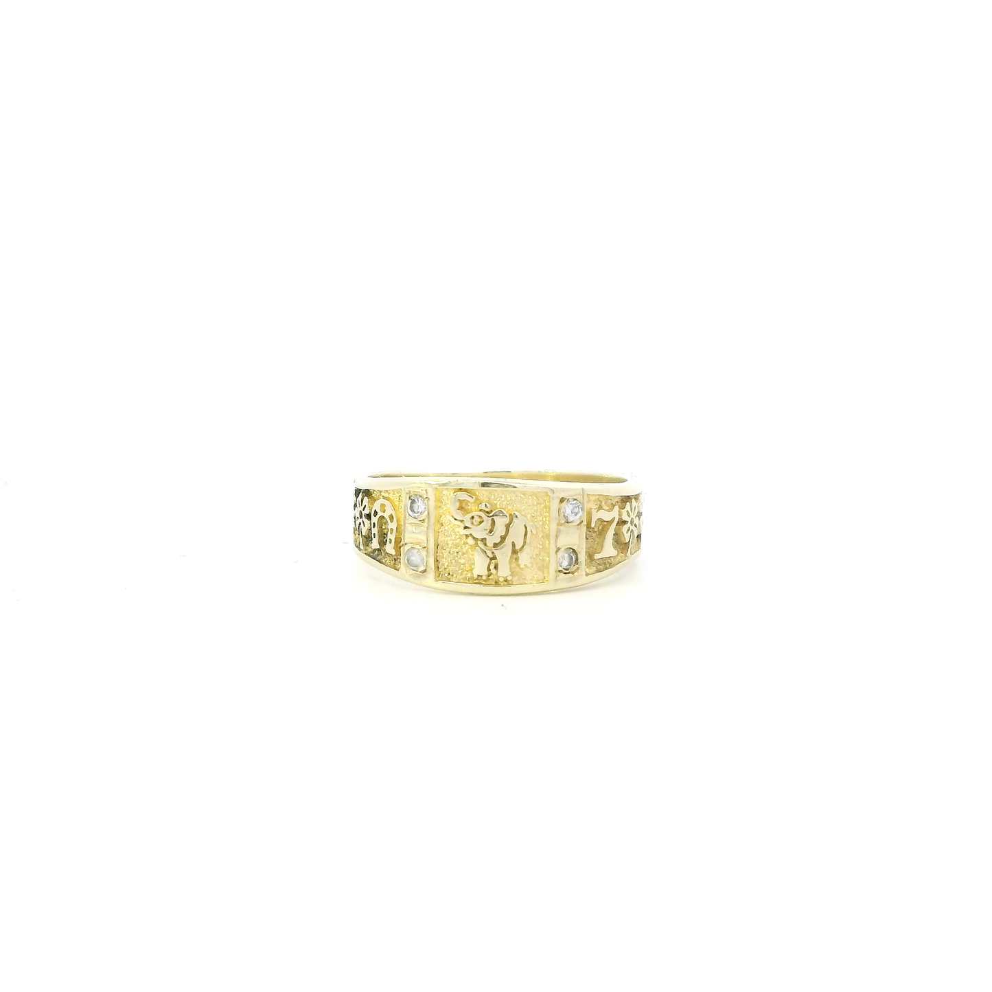 14K Yellow Gold Cz Lucky Symbol Band