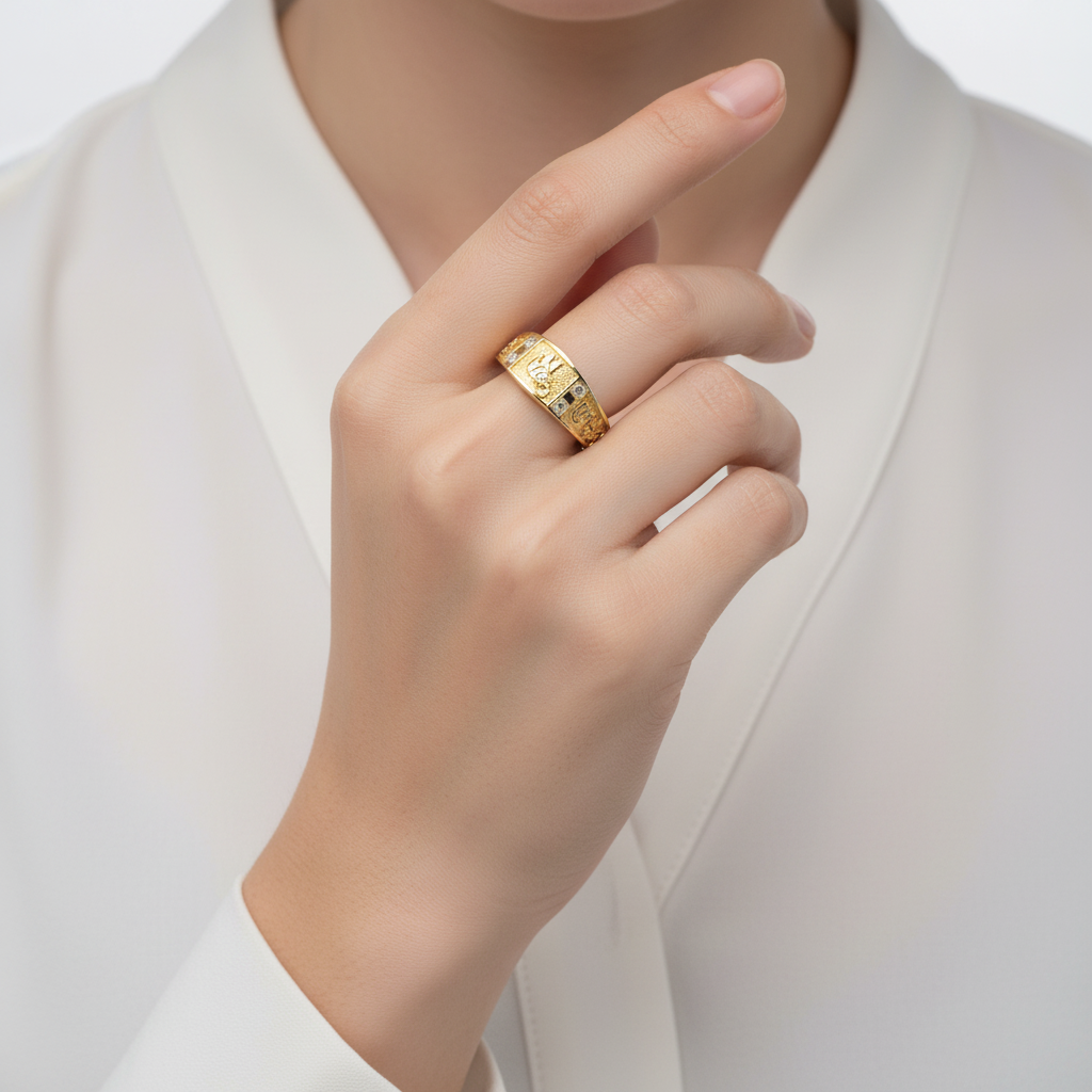 14K Yellow Gold Cz Lucky Symbol Band