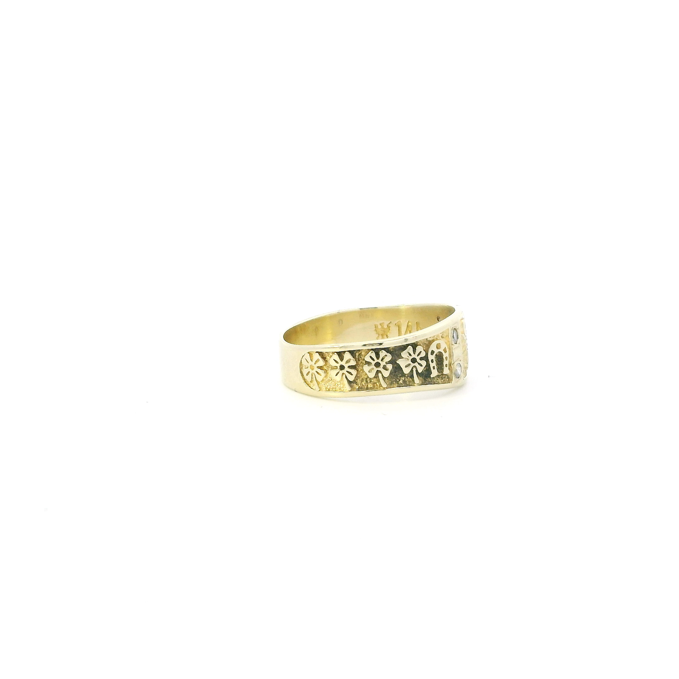 14K Yellow Gold Cz Lucky Symbol Band