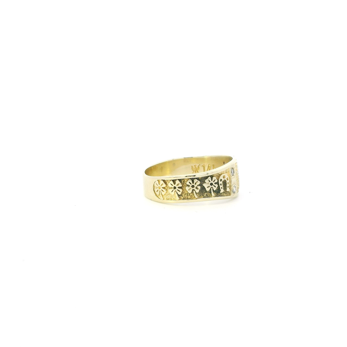 14K Yellow Gold Cz Lucky Symbol Band