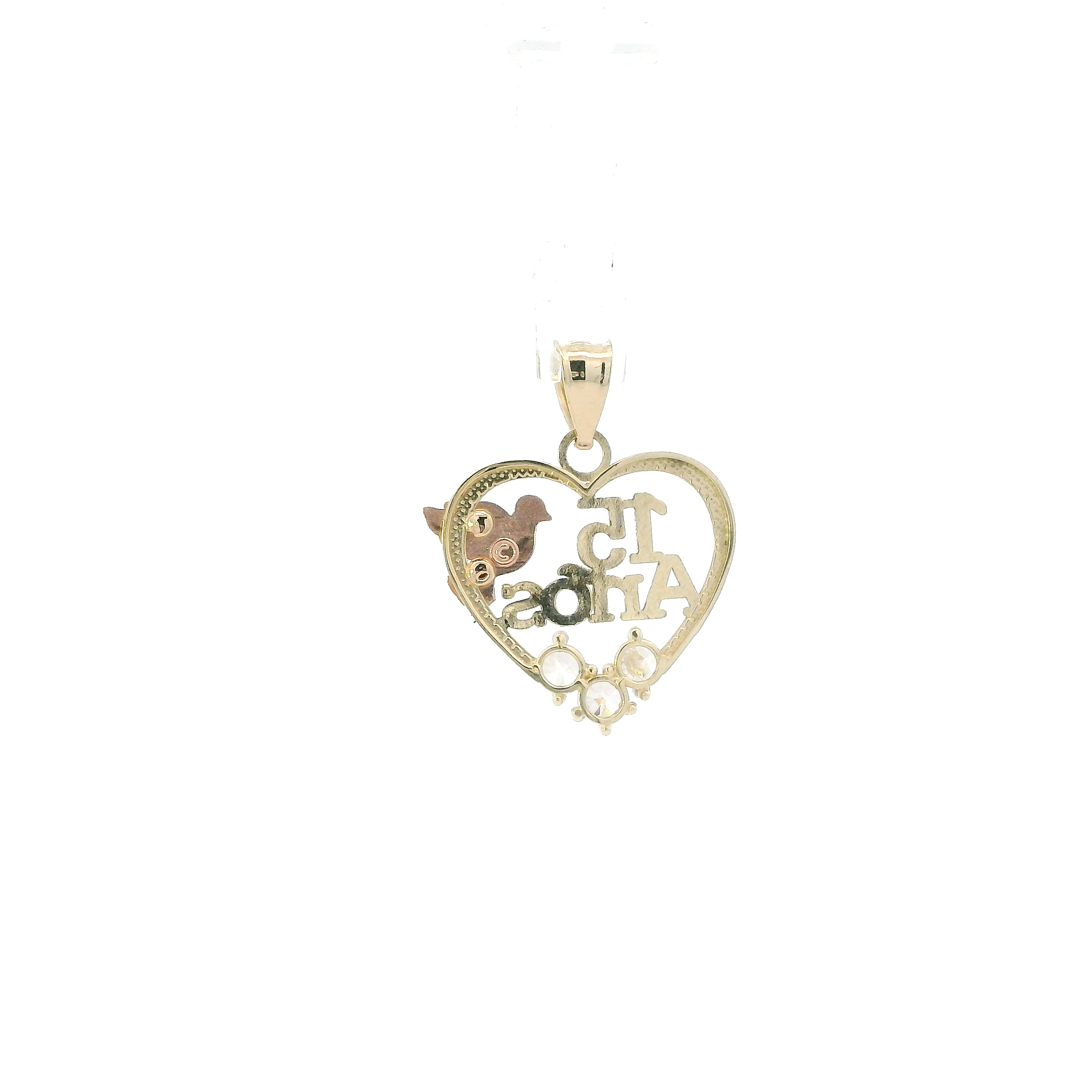 14K Tri Color Gold 15 Anos Heart & Dove Pendant
