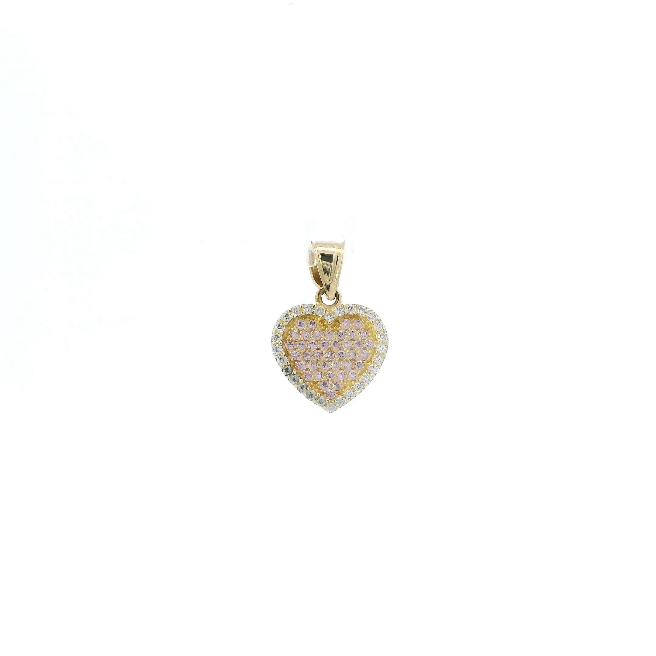 10K Yellow Gold Pave Pink & Clear Heart Pendant