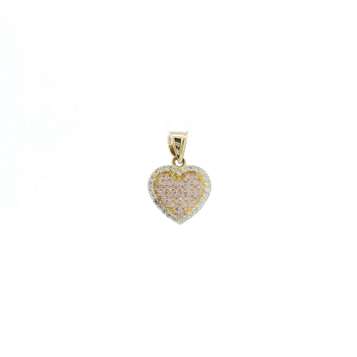 10K Yellow Gold Pave Pink & Clear Heart Pendant