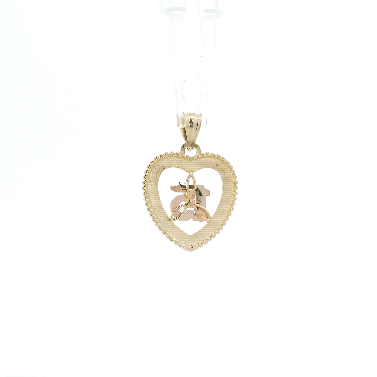 14K Tri Color Gold "15" Heart Pendant