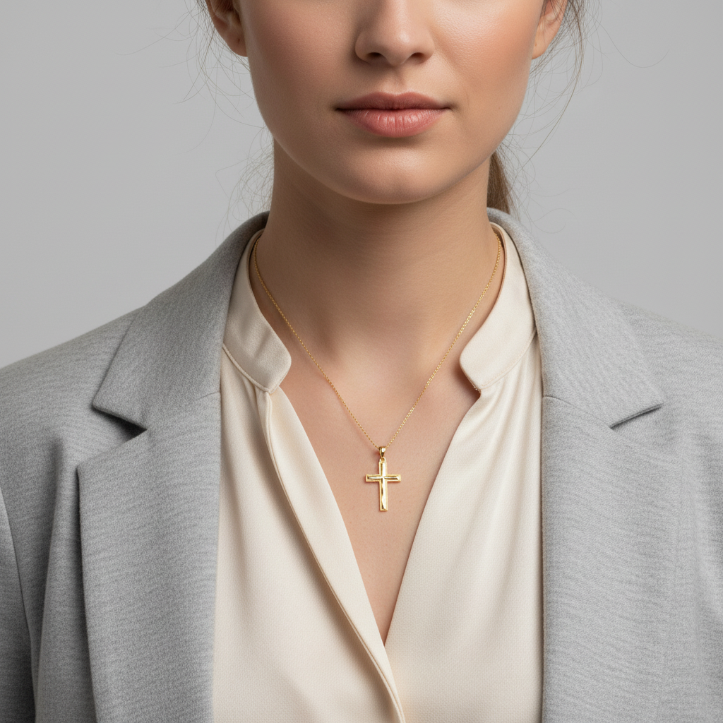 14K Yellow Gold Diamond Cut Cross Pendant