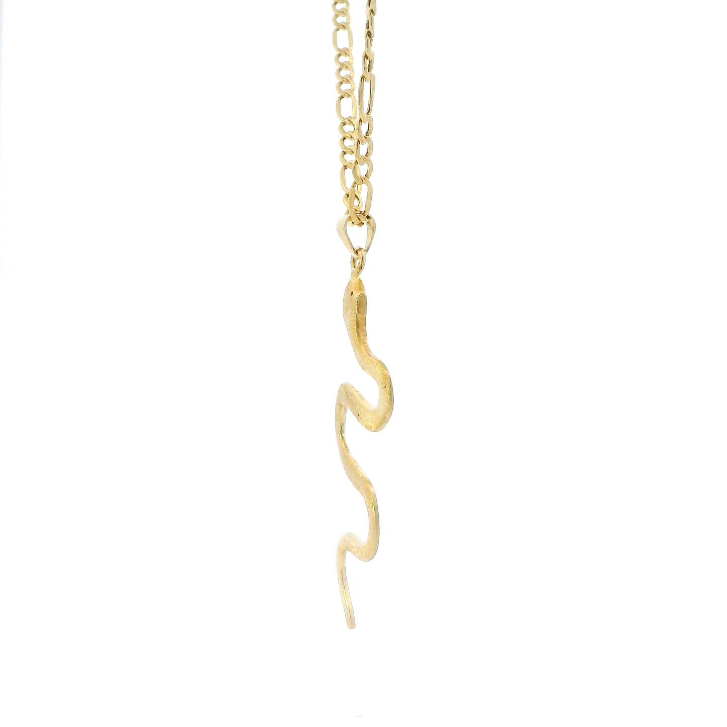 18K Yellow Gold 24" Figaro Chain & Diamond Cut Snake Pendant