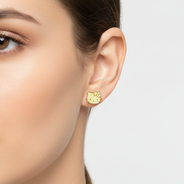 10K Yellow Gold Hello Kitty Stud Earrings