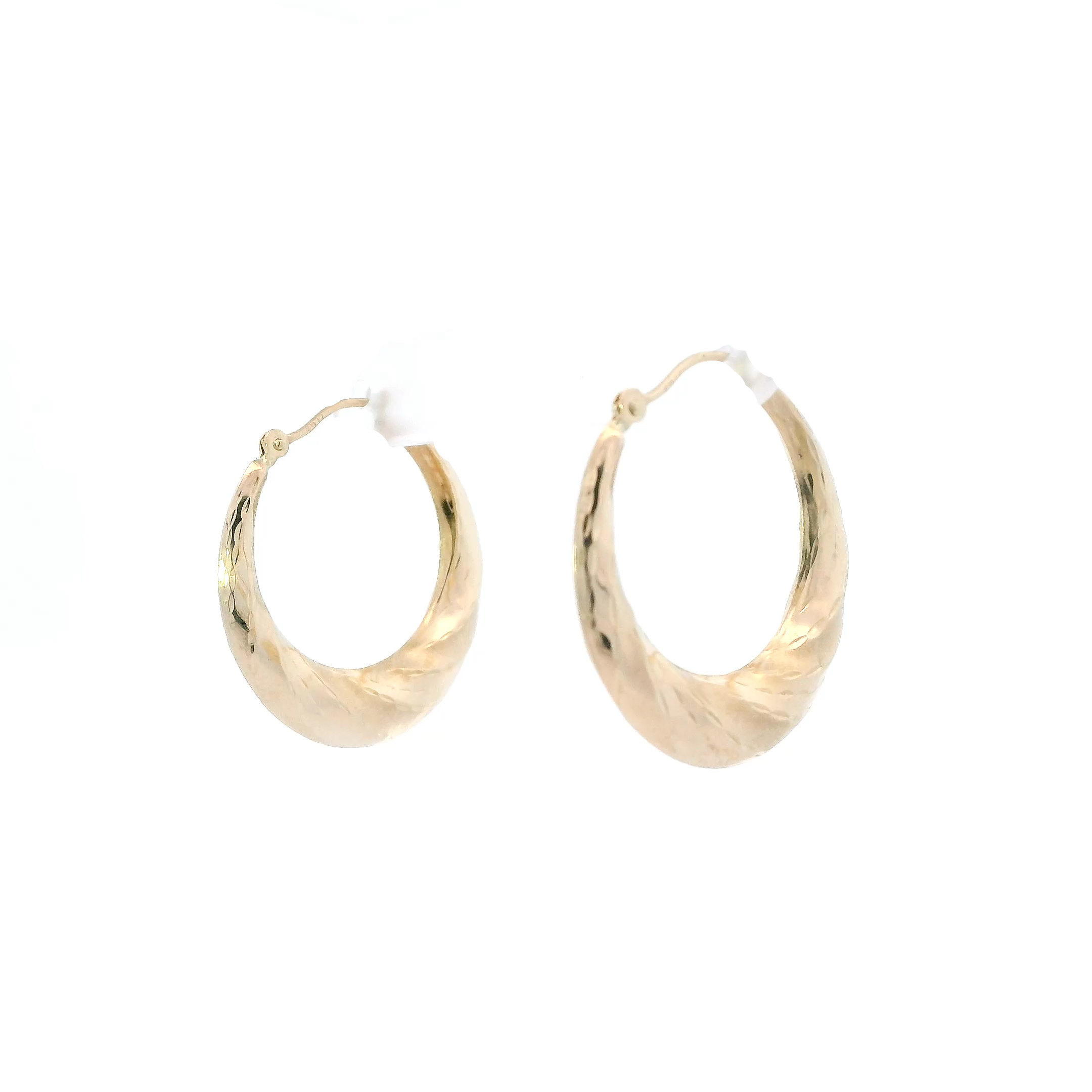 14K Yellow Gold Oval Texture Hoop Earrings