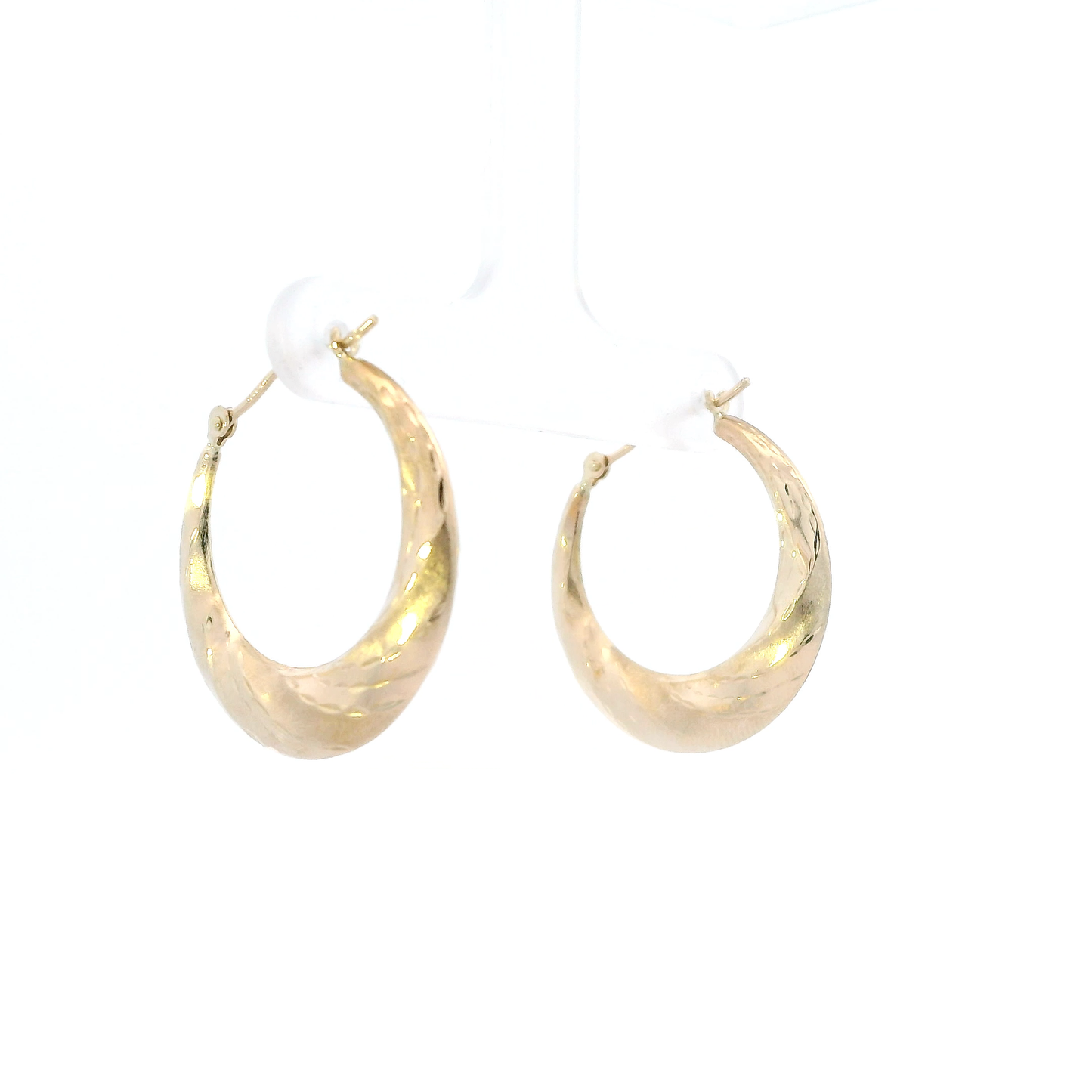 14K Yellow Gold Oval Texture Hoop Earrings