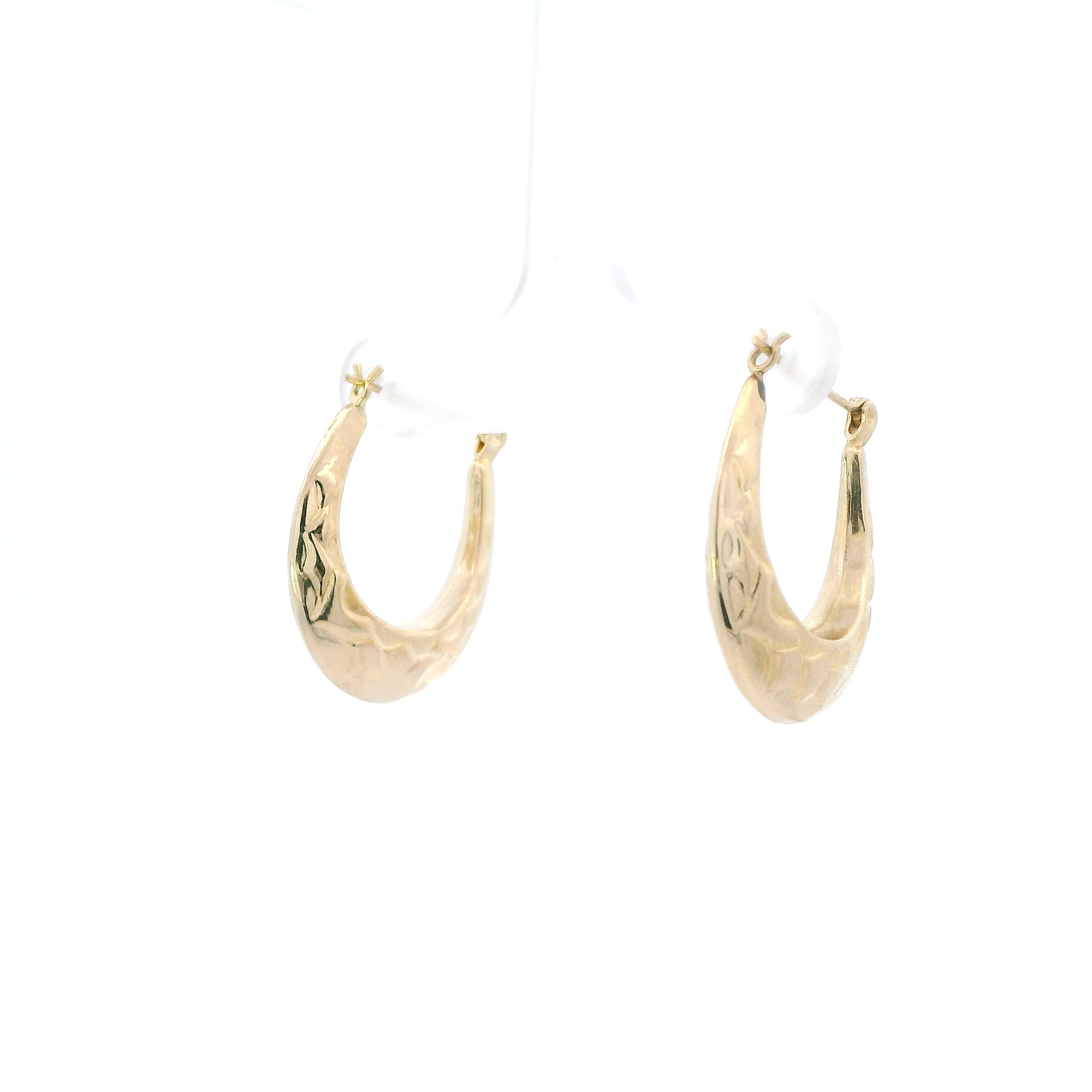 14K Yellow Gold Oval Texture Hoop Earrings