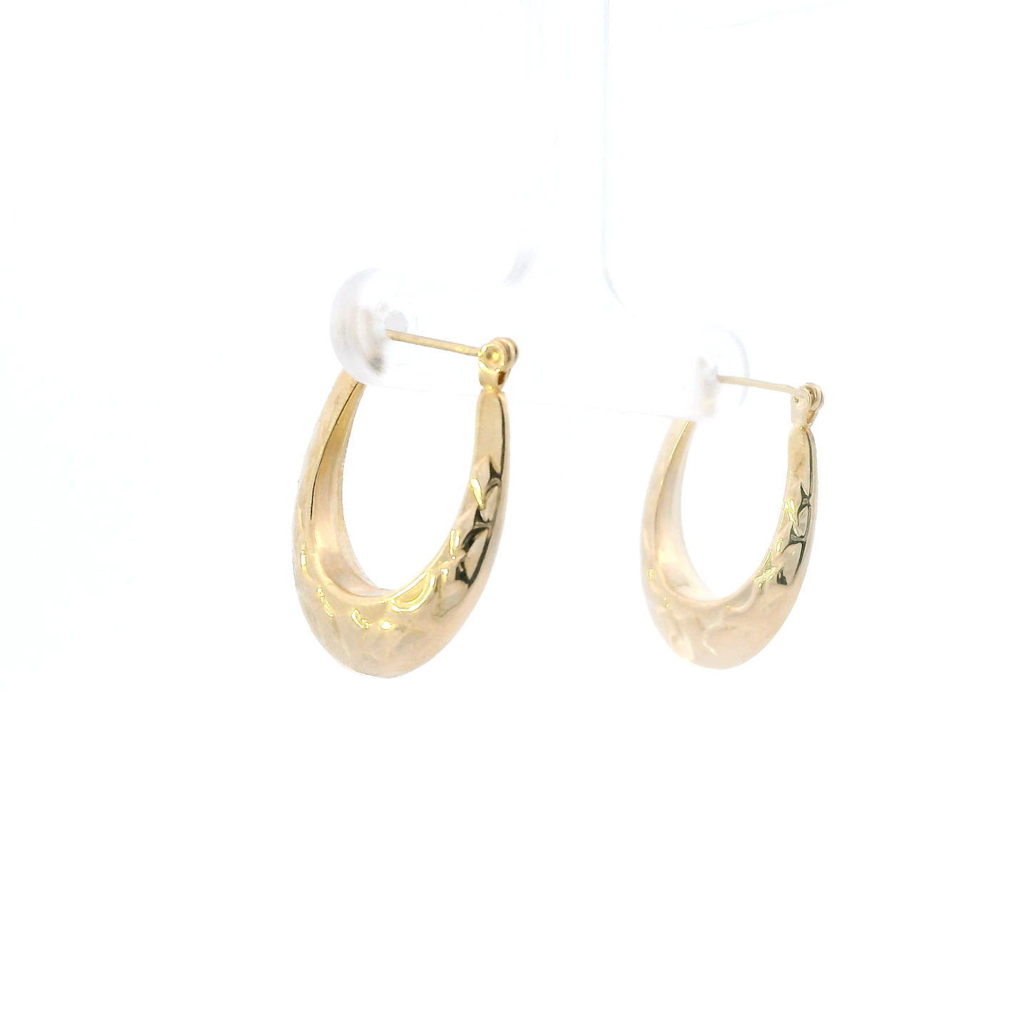 14K Yellow Gold Oval Texture Hoop Earrings