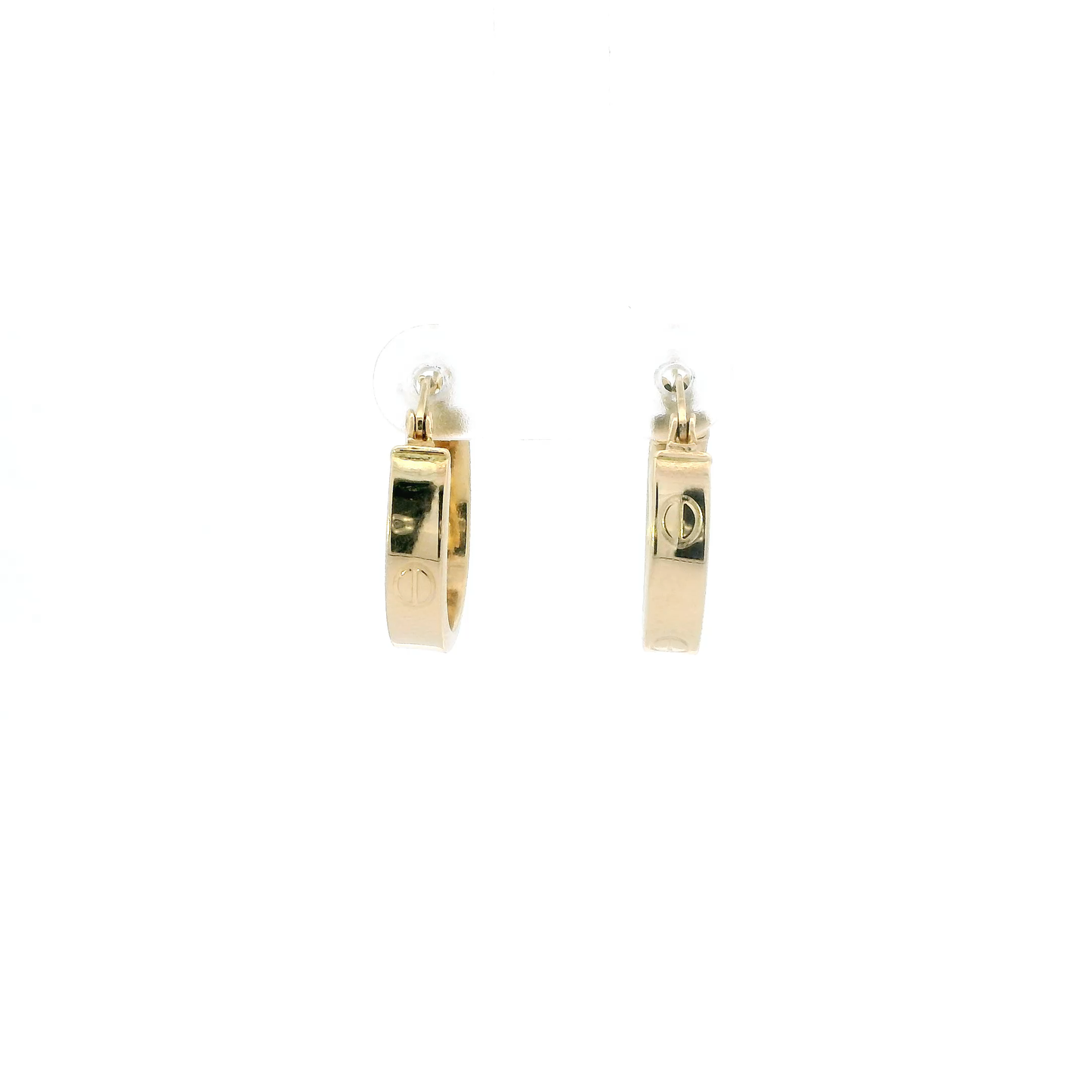 18K Yellow Gold Screw Design Hoop Earrings
