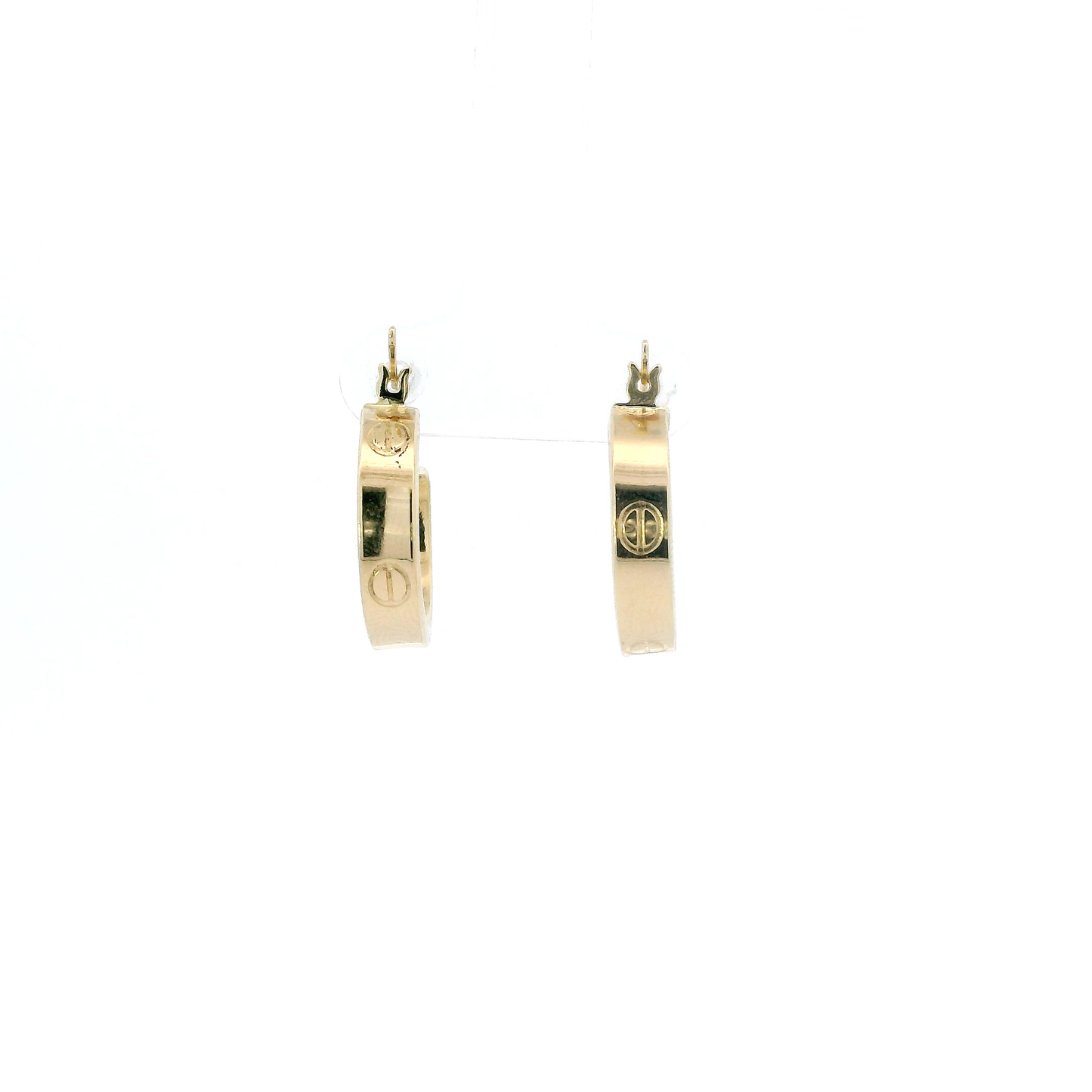 18K Yellow Gold Screw Design Hoop Earrings