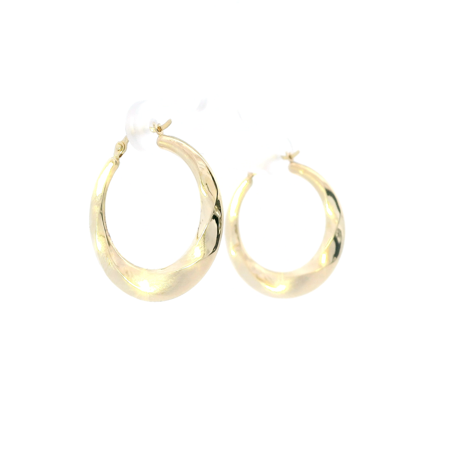 14K Yellow Gold Flat Textured Hoop Earrings