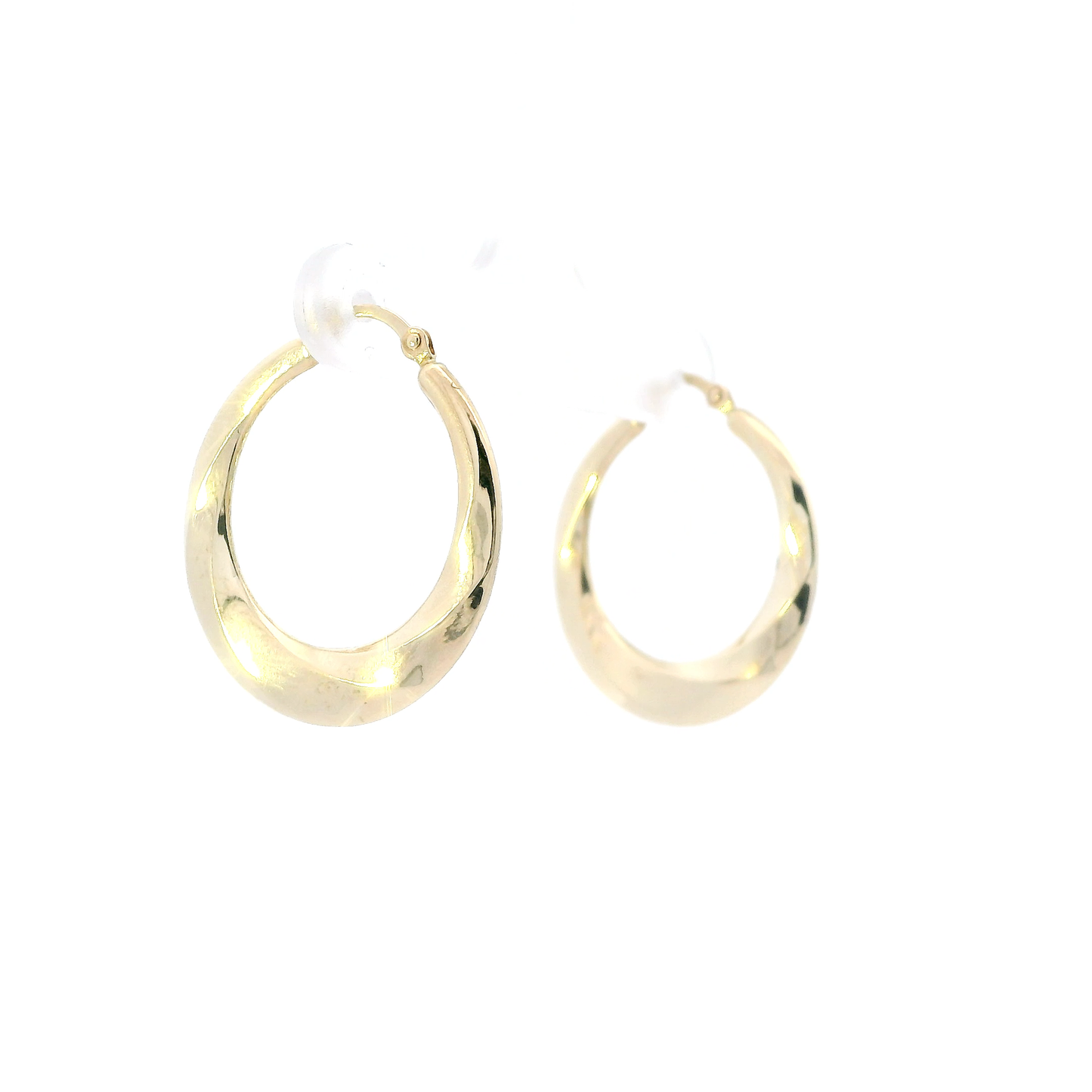 14K Yellow Gold Flat Textured Hoop Earrings