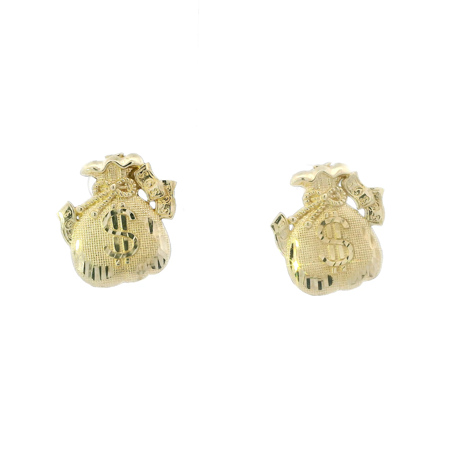 10K Yellow Gold Money Bag Stud Earrings