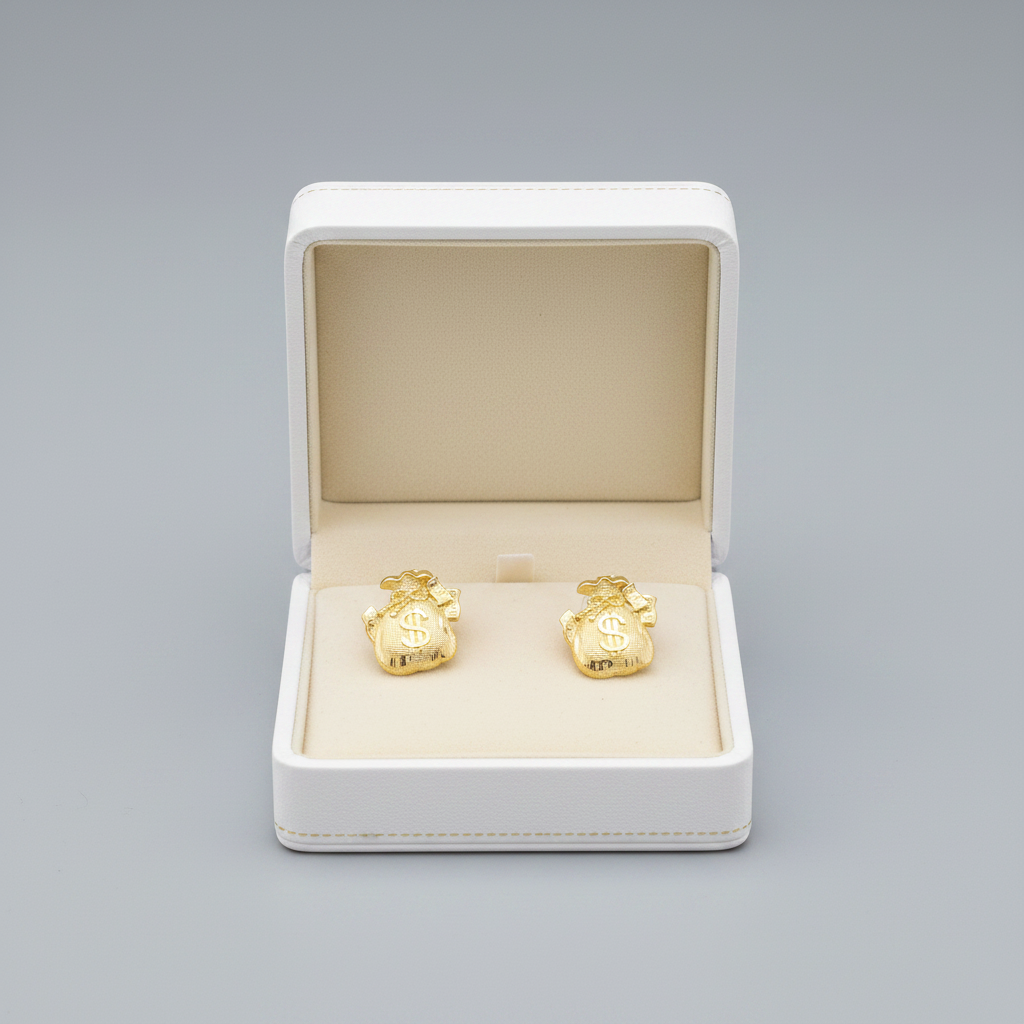 10K Yellow Gold Money Bag Stud Earrings