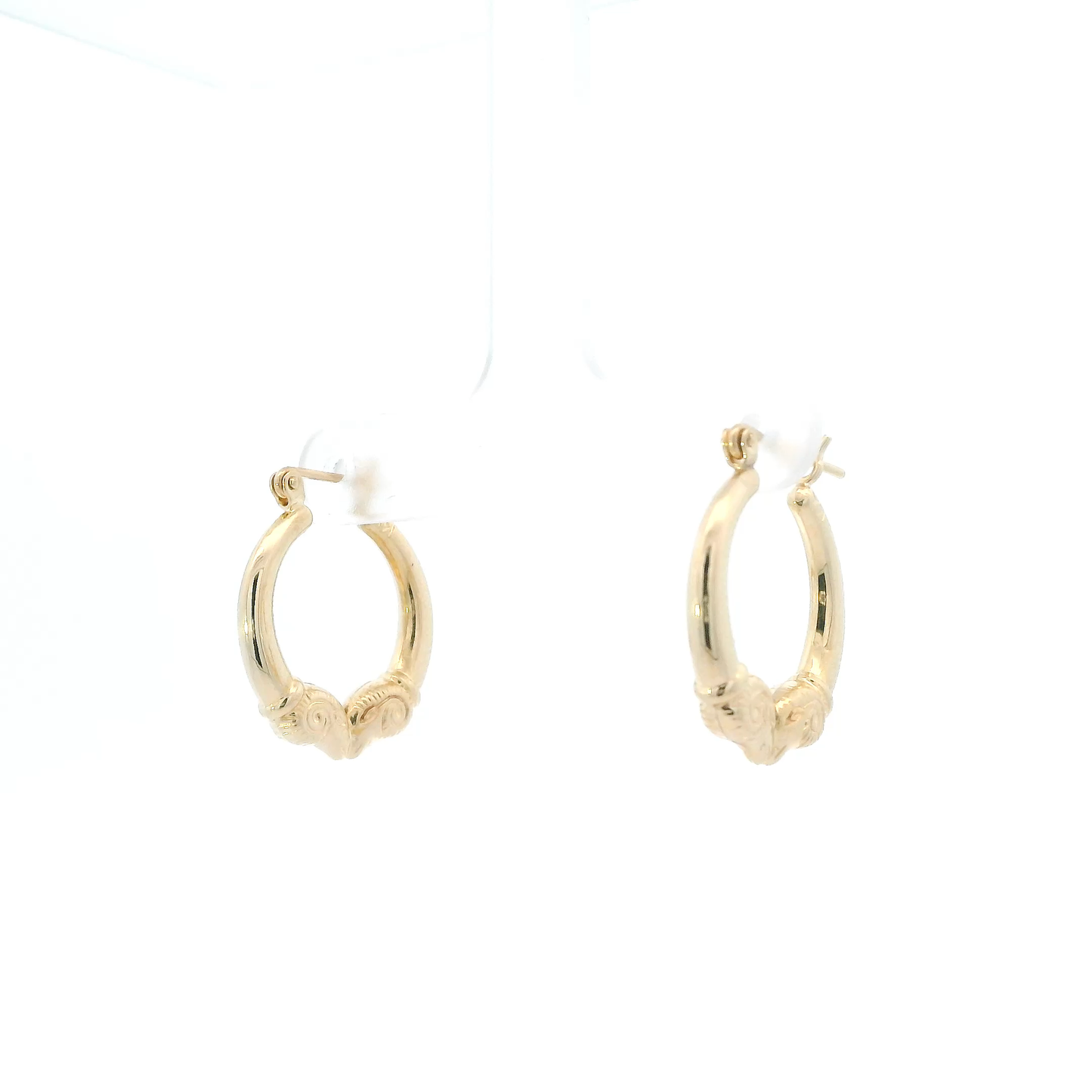 14K Yellow Gold Ram Head Hoop Earrings