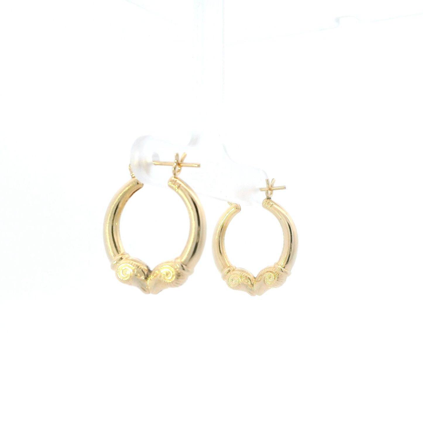 14K Yellow Gold Ram Head Hoop Earrings