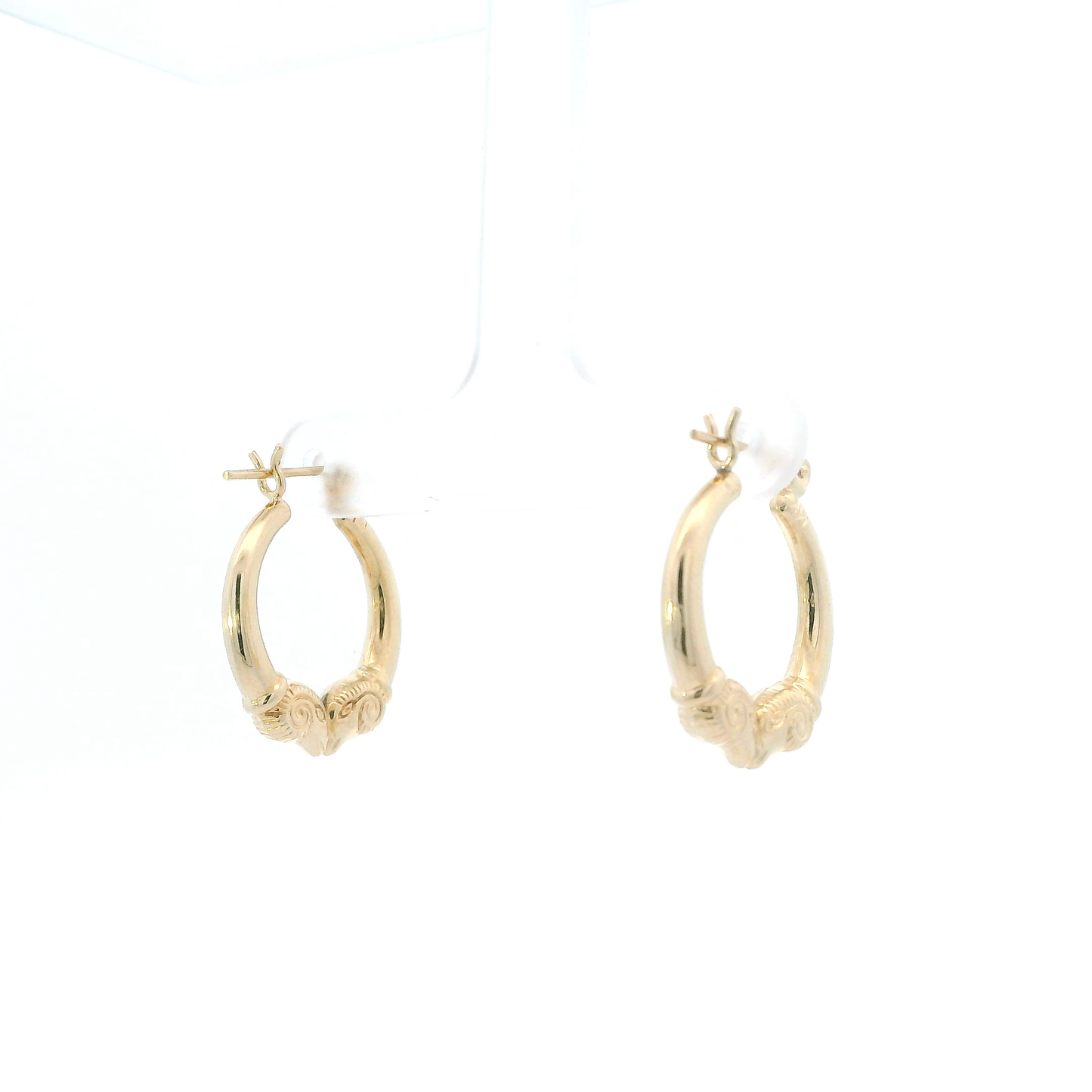 14K Yellow Gold Ram Head Hoop Earrings
