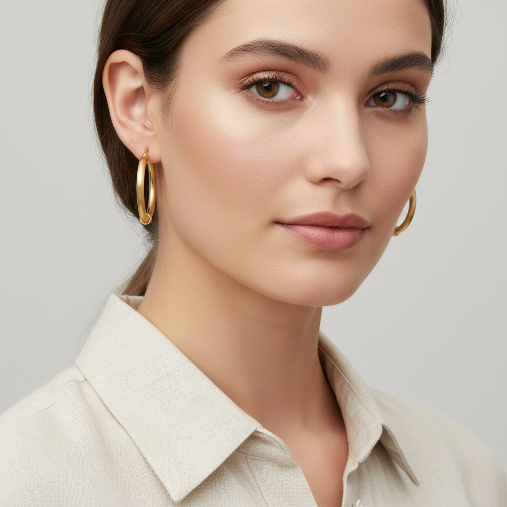 14K Yellow Gold Half Texture & Wire Hoop Earrings