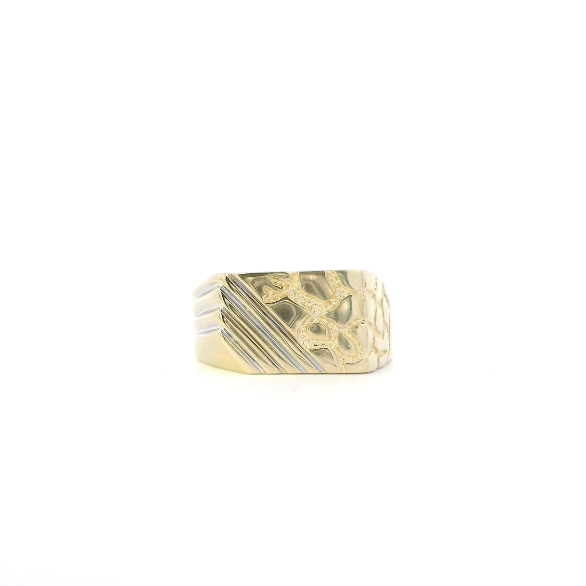 14K Yellow Gold Nugget Mens Ring