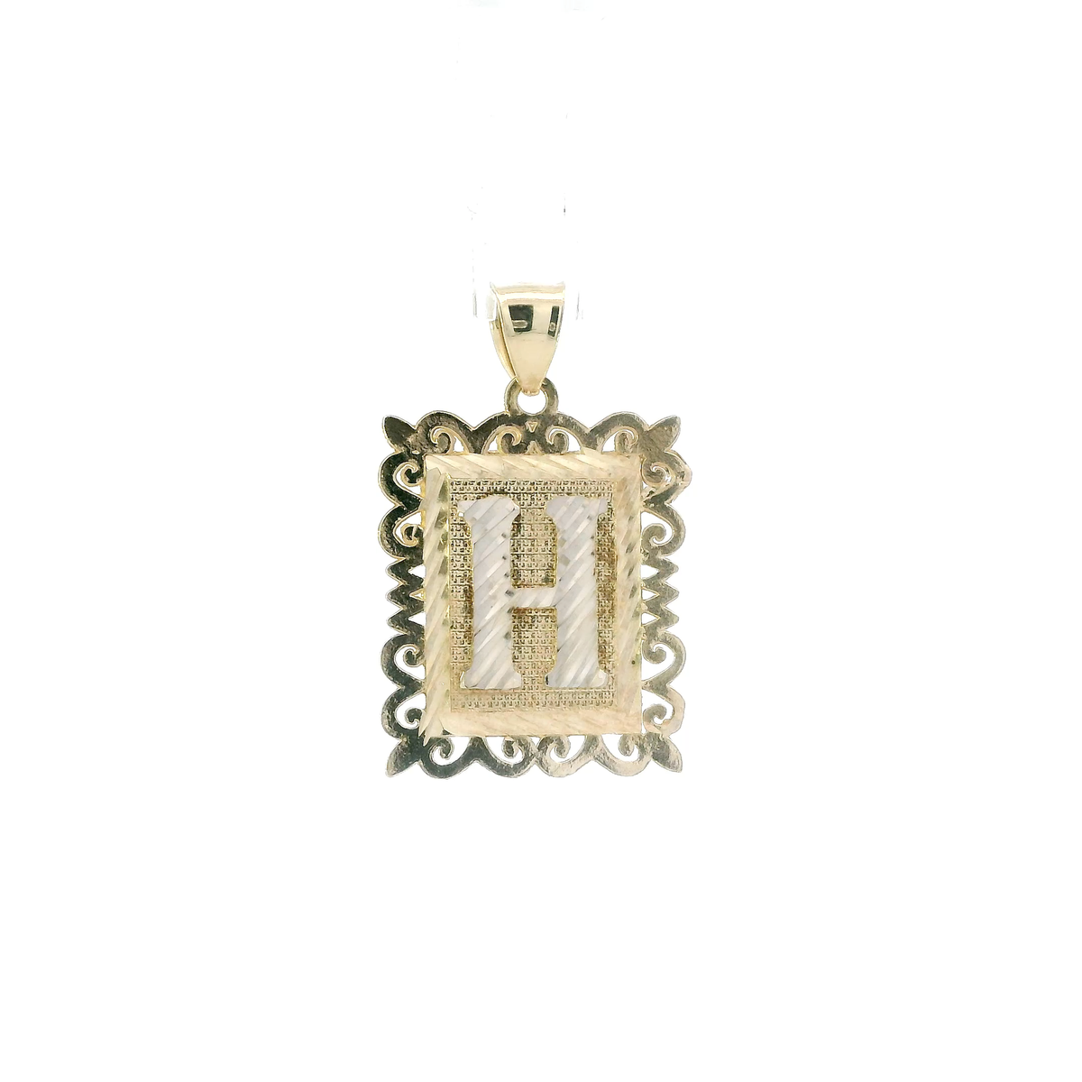 10K Yellow Gold Letter "H" Square Pendant