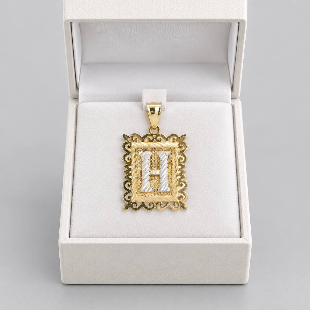 10K Yellow Gold Letter "H" Square Pendant