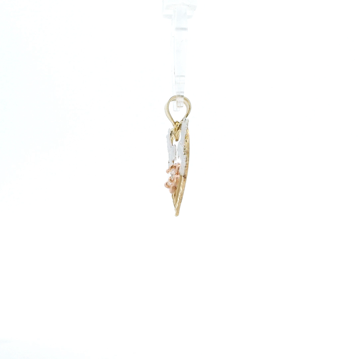 10K Tri Color Gold Heart Dove & Flower Pendant