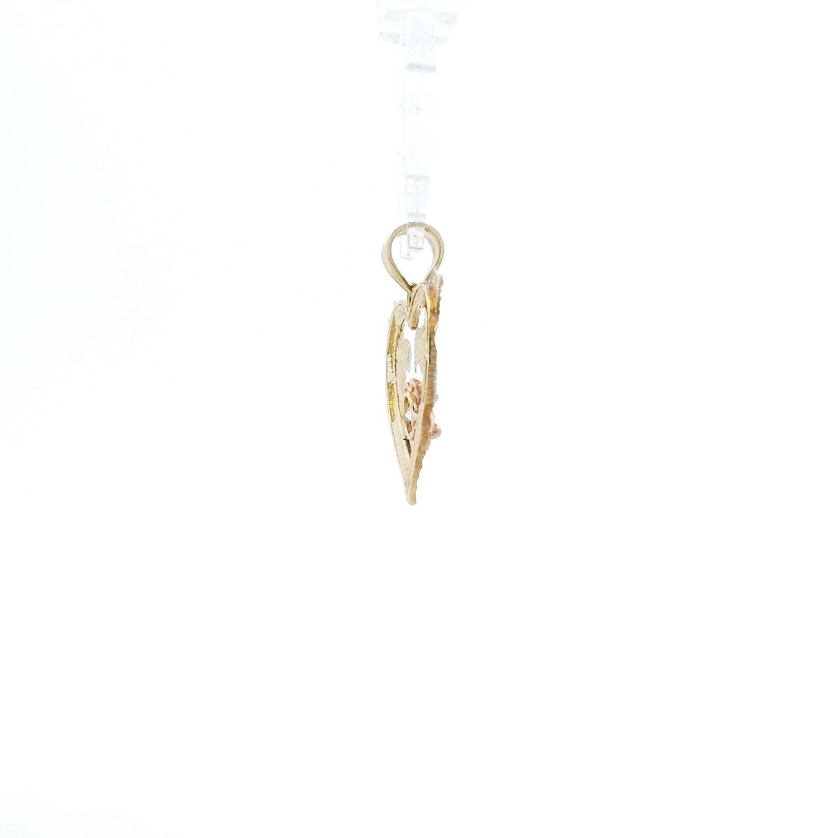 10K Tri Color Gold Heart Dove & Flower Pendant