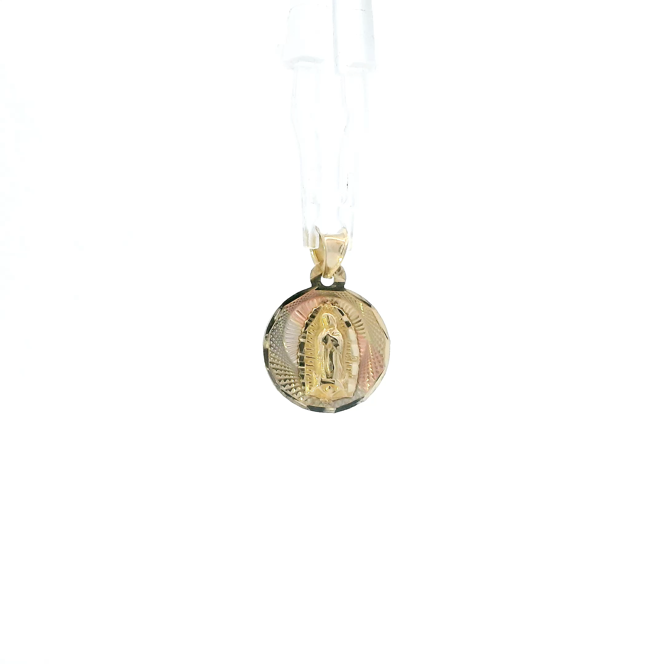 14K Tri Color Gold Round Religious Pendant
