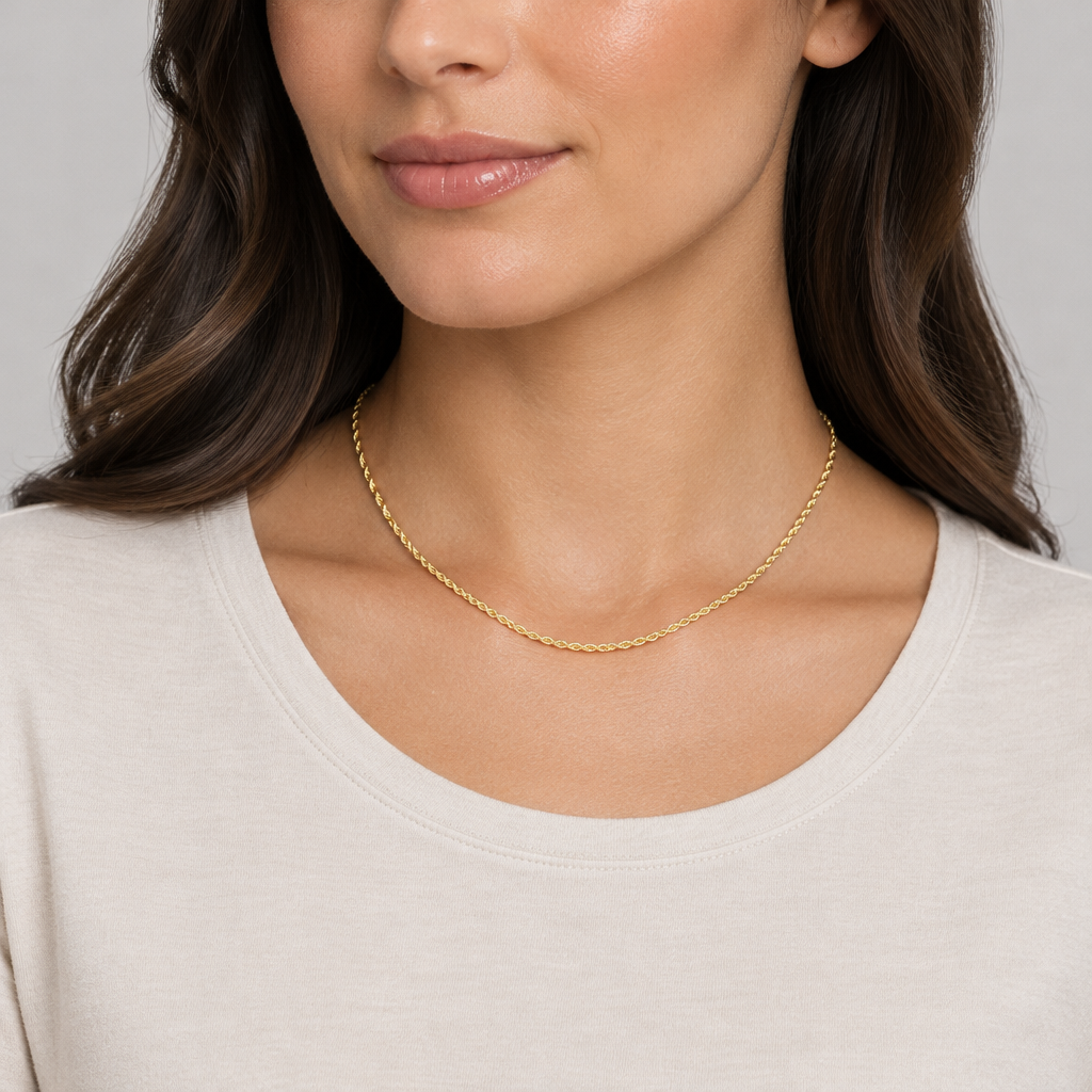 14K Yellow Gold 16" Hollow Rope Chain
