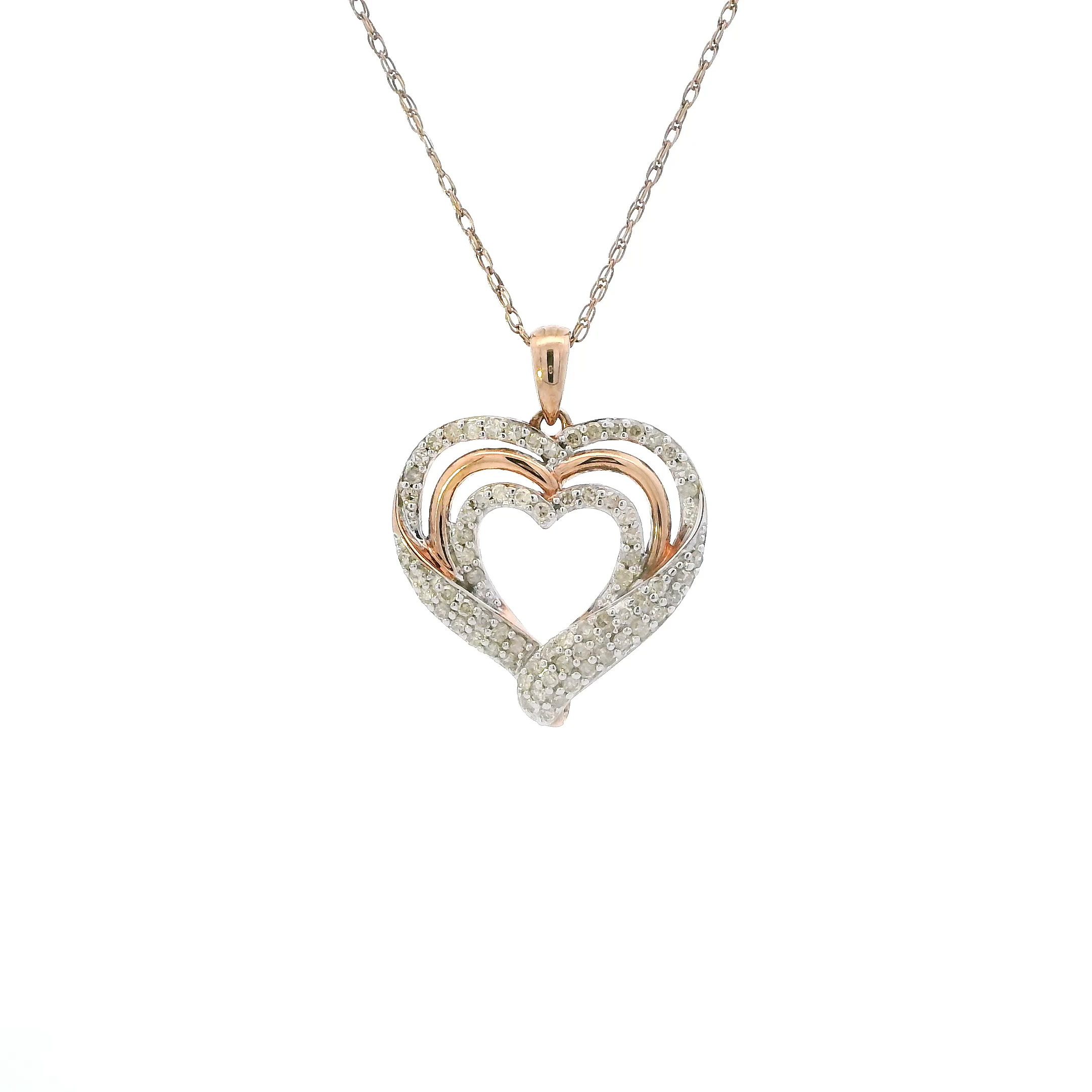 Silver Rose Gold Tone Diamond Heart Pendant & 18